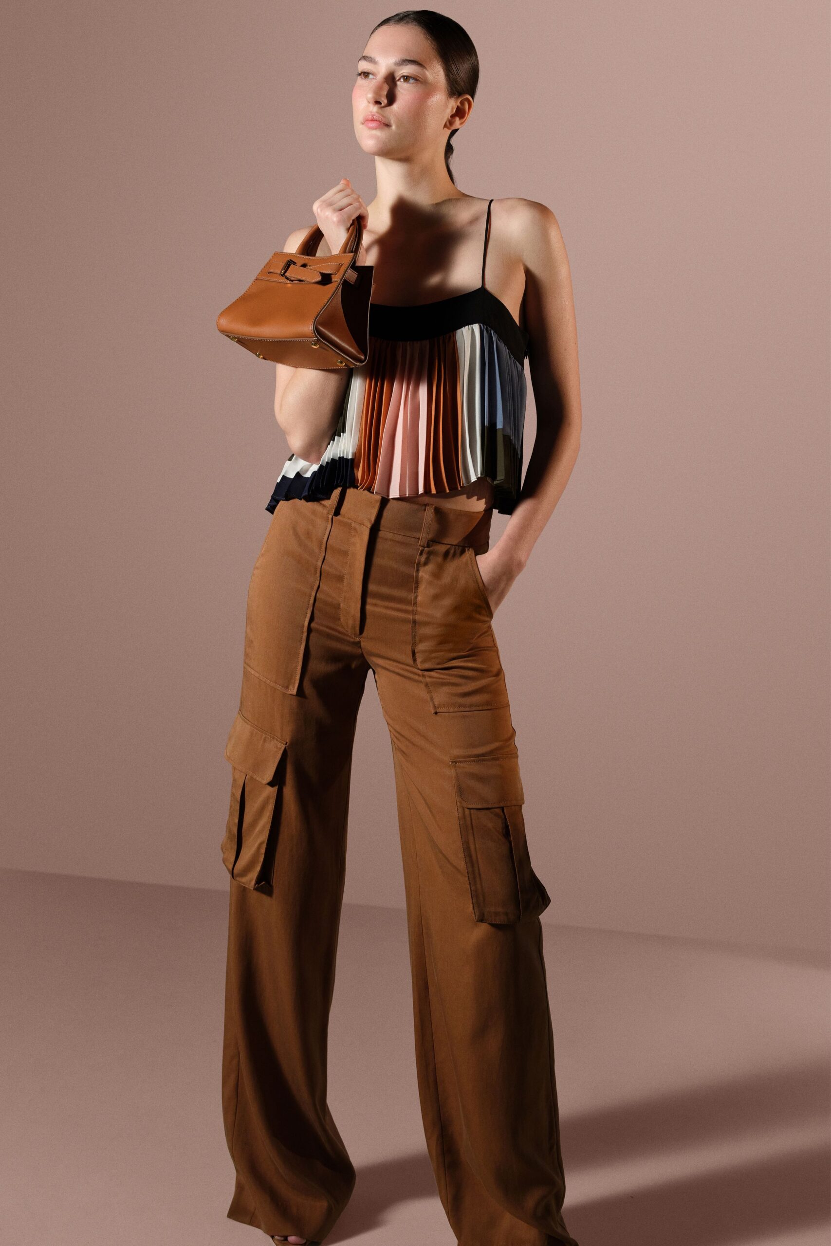 pleated top with cargo pants