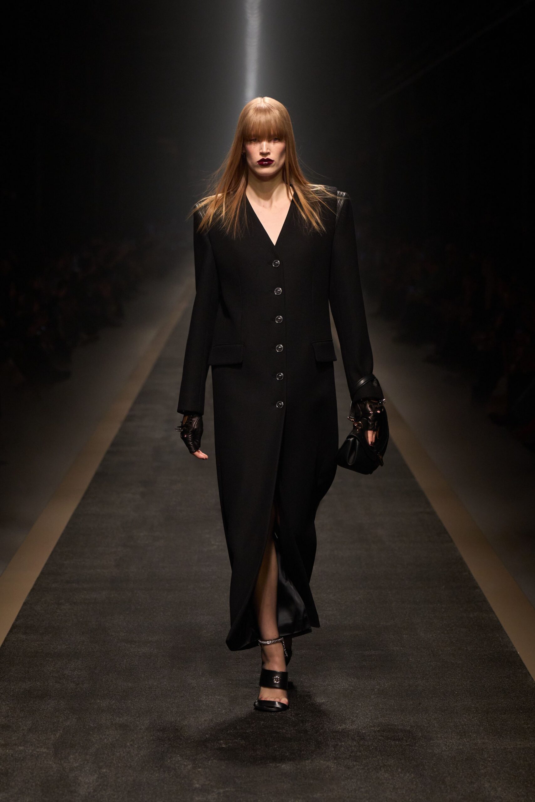 black silk fitted gown