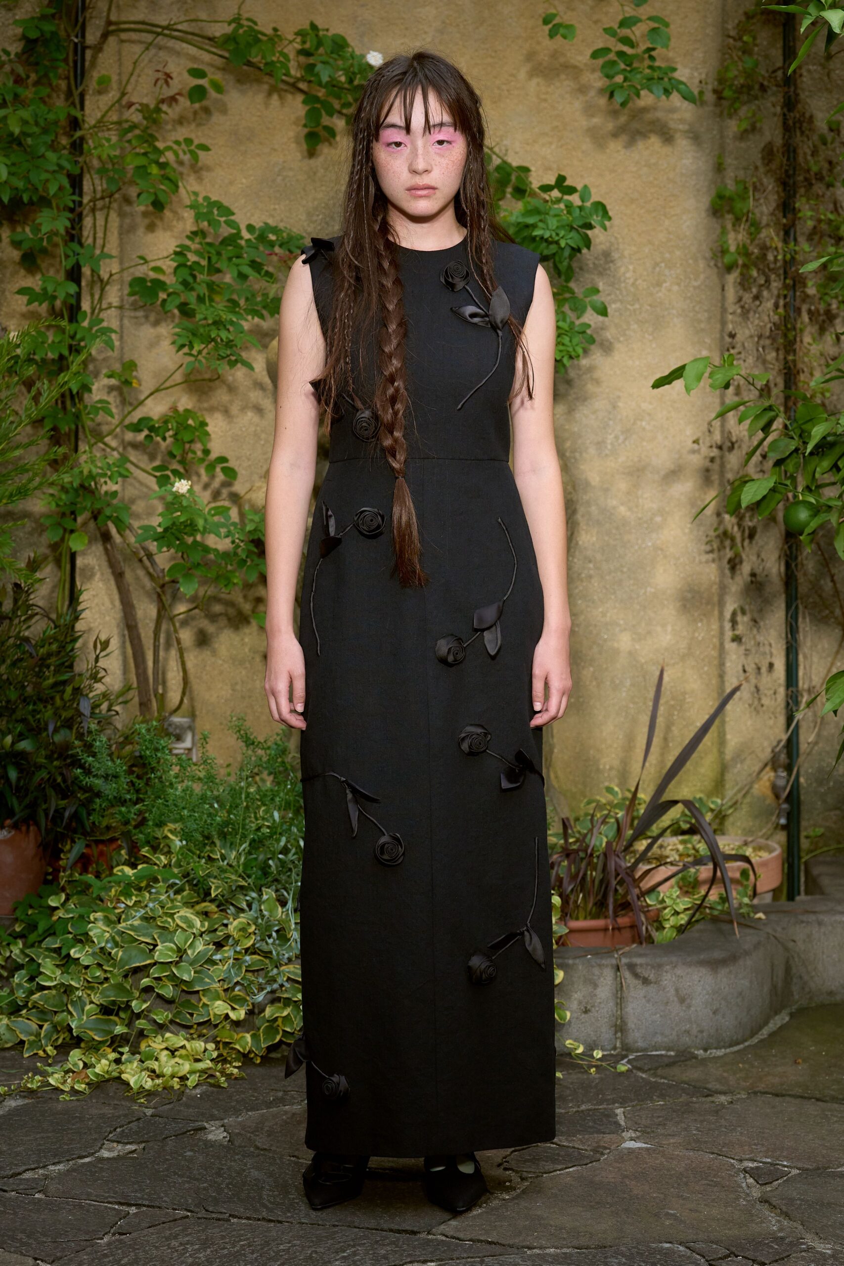 black cotton sleeveless v-neck fitted embroidered maxi gown