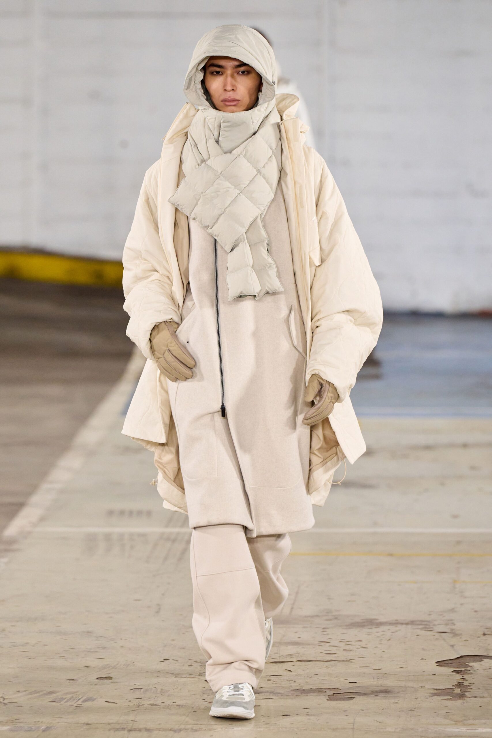 beige oversized coat with hoodie