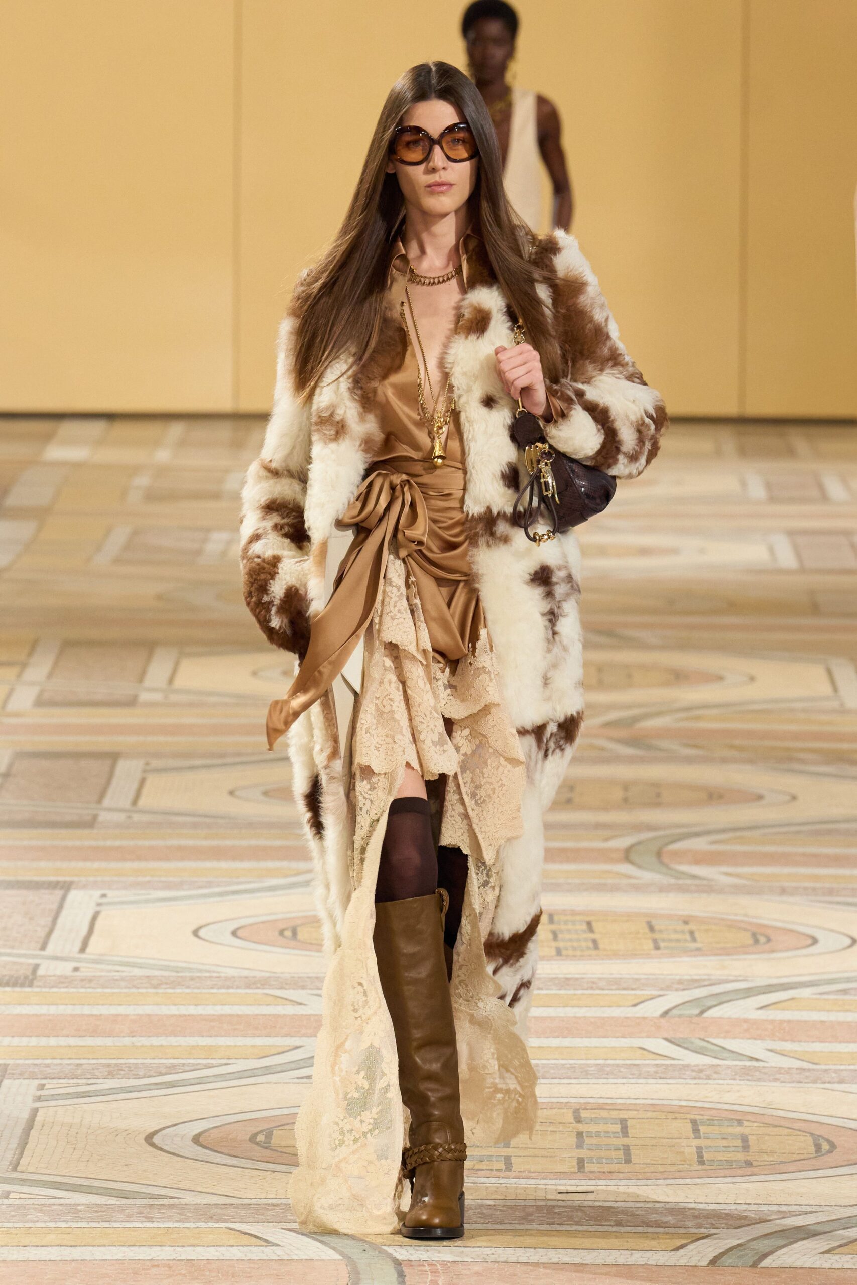 brown faux-fur relaxed layered coat