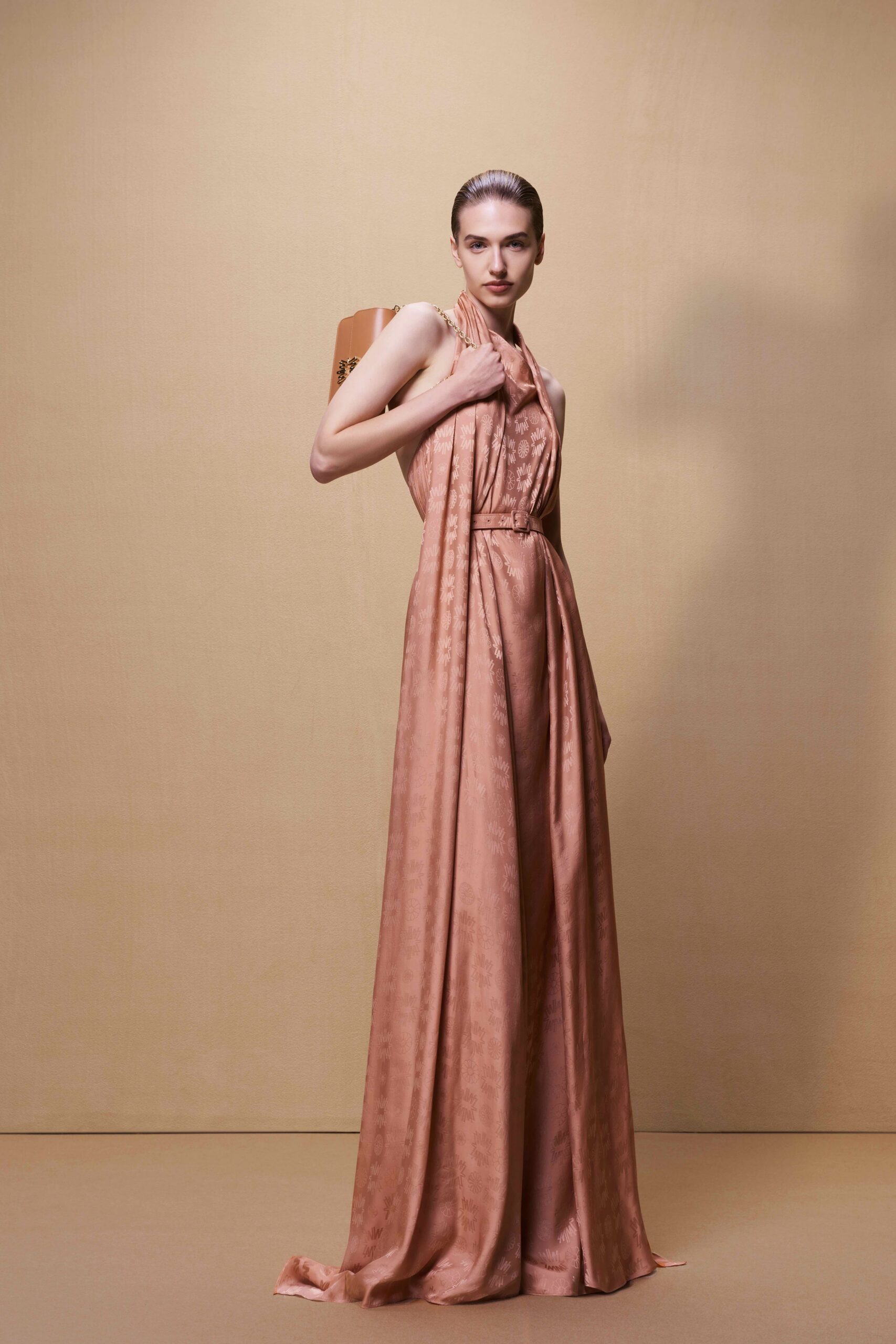pink silk sleeveless gown