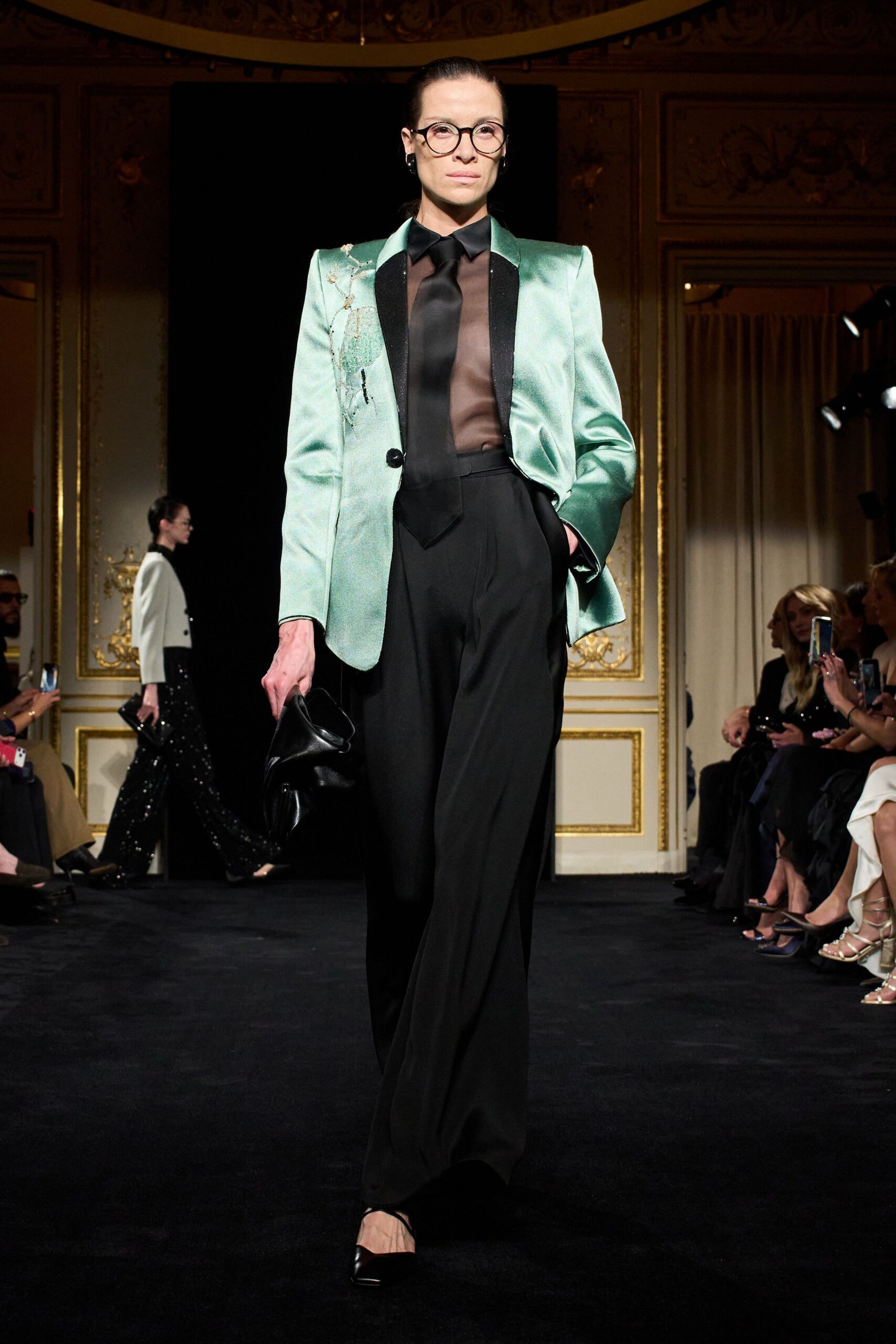 black silk long-sleeve v-neck fitted sheer shirt