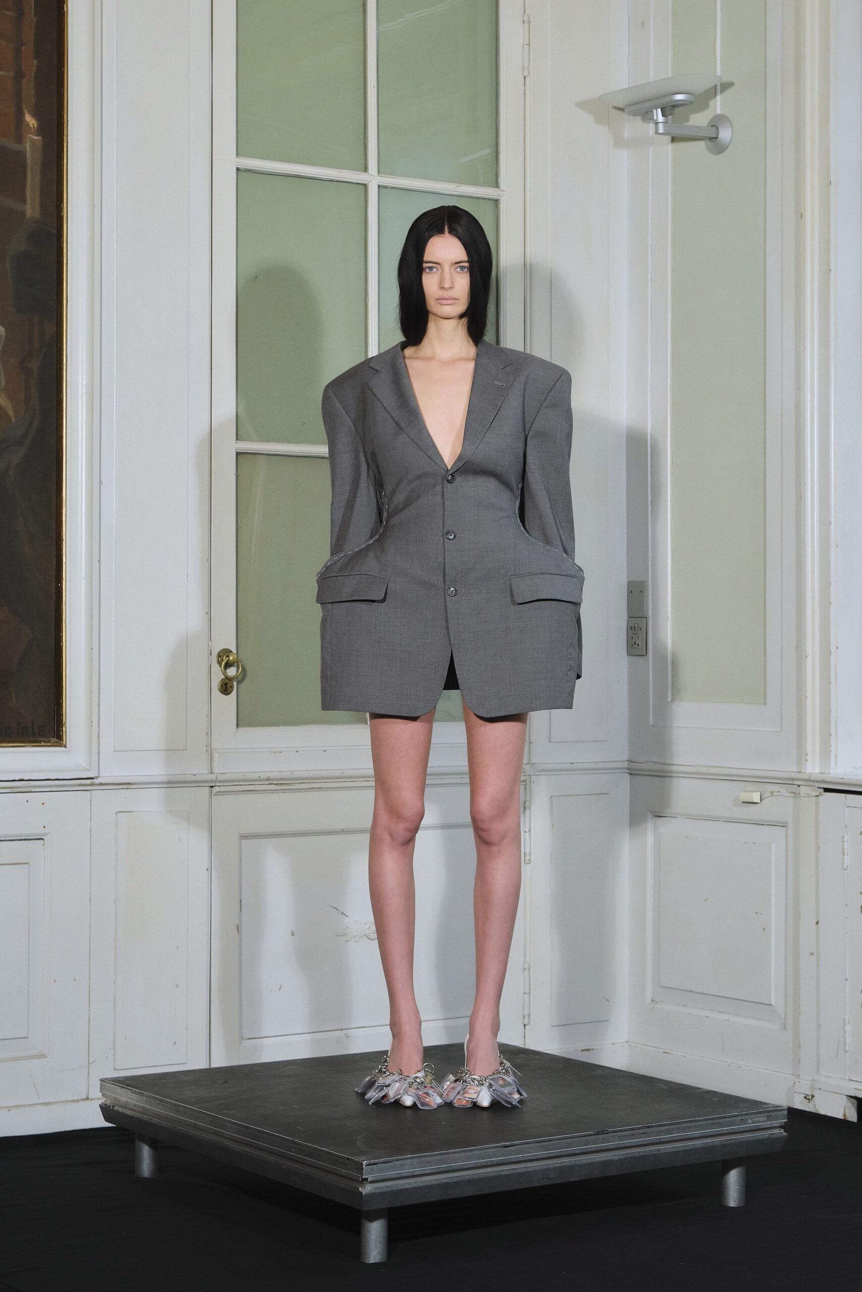 gray wool tailored pencil short shorts