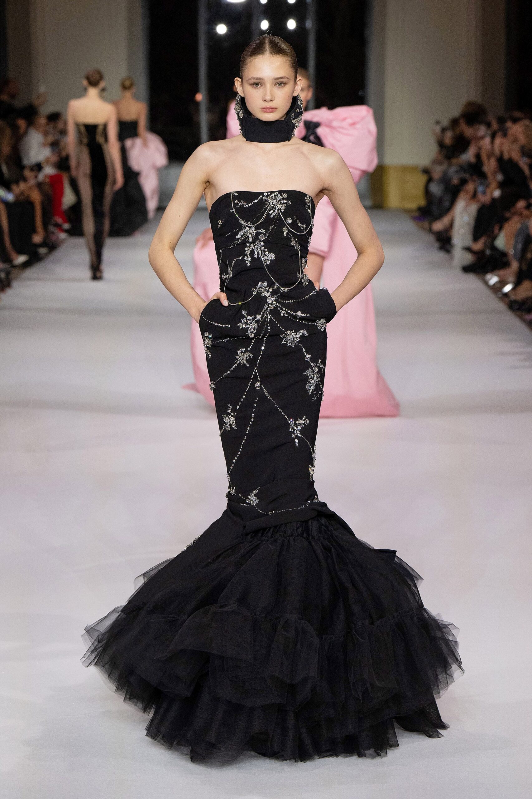 black strapless embellished gown