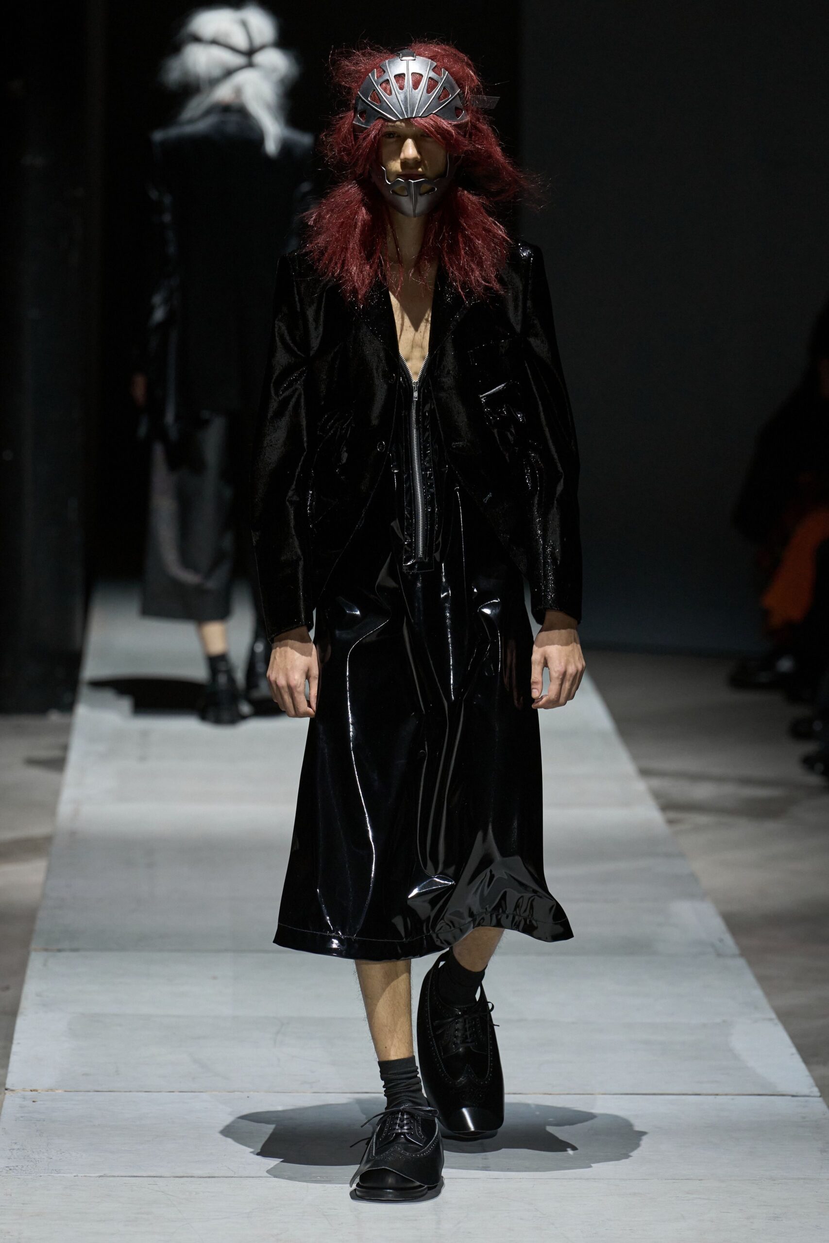 black velvet jacket black vinyl skirt