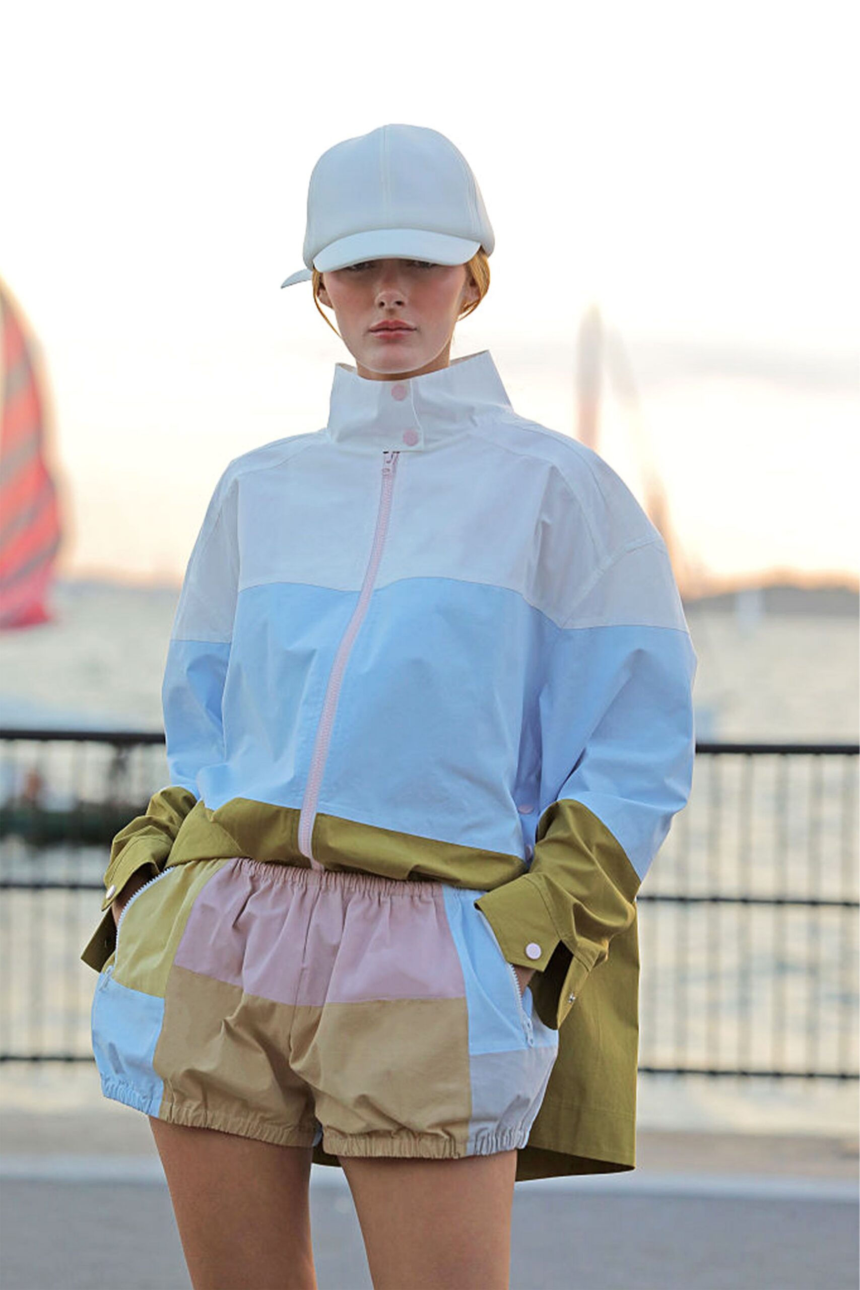 color-blocked jacket and shorts