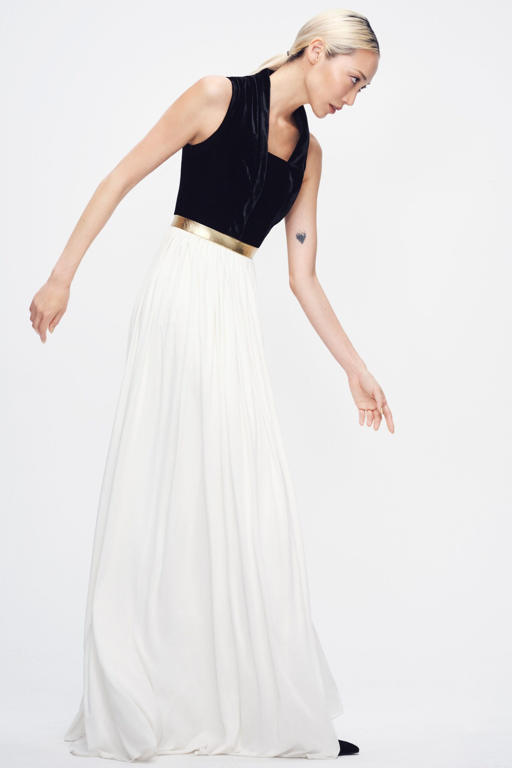 black and white sleeveless gown