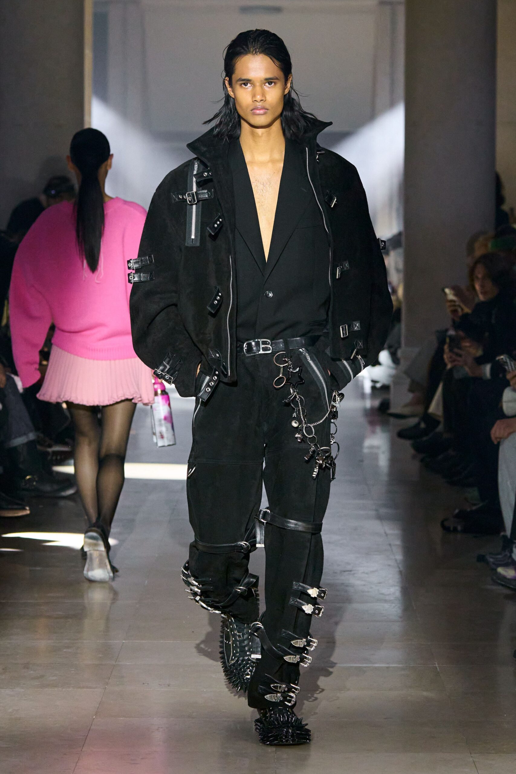 black leather jacket and pants