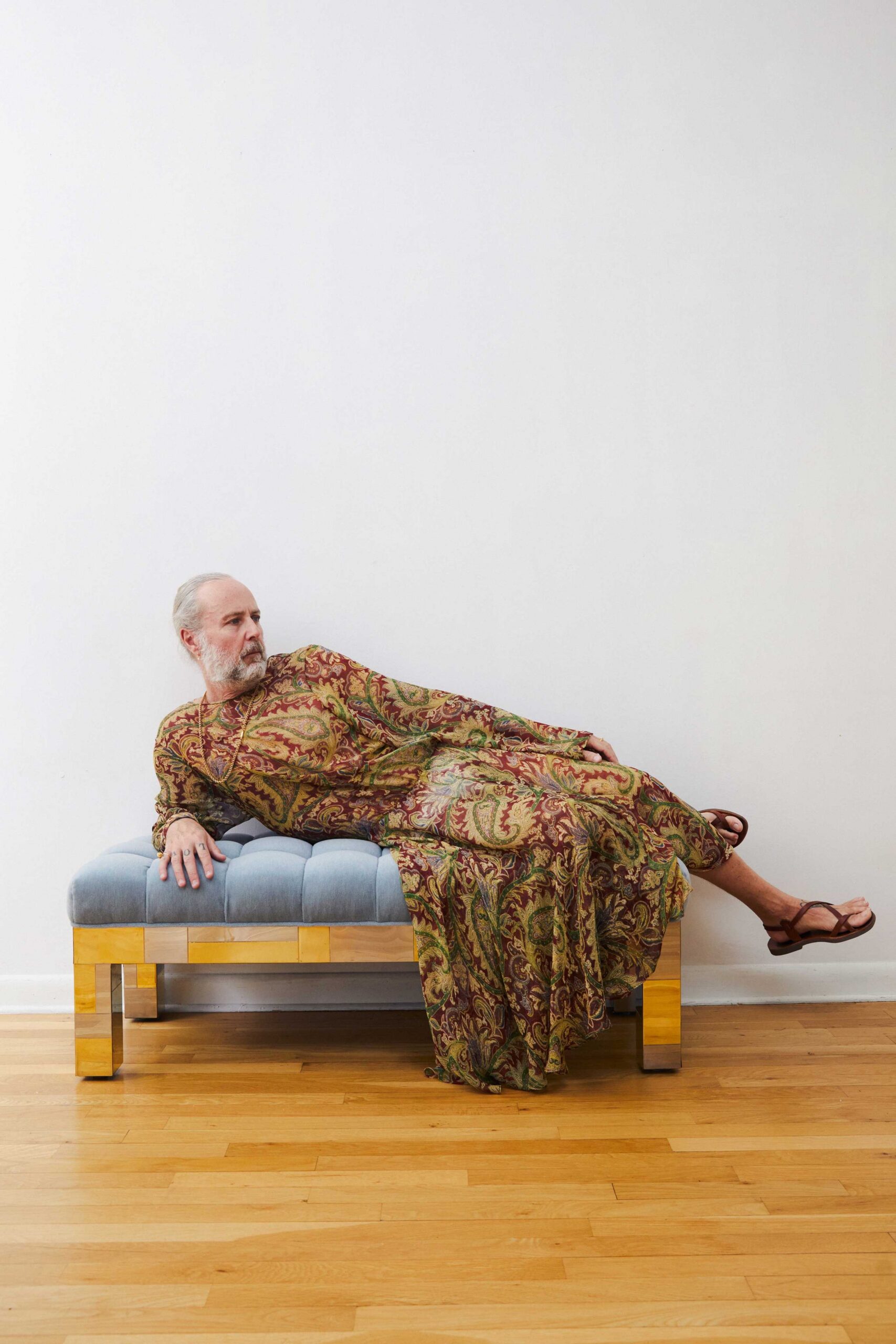 multi silk long-sleeve relaxed printed maxi gown