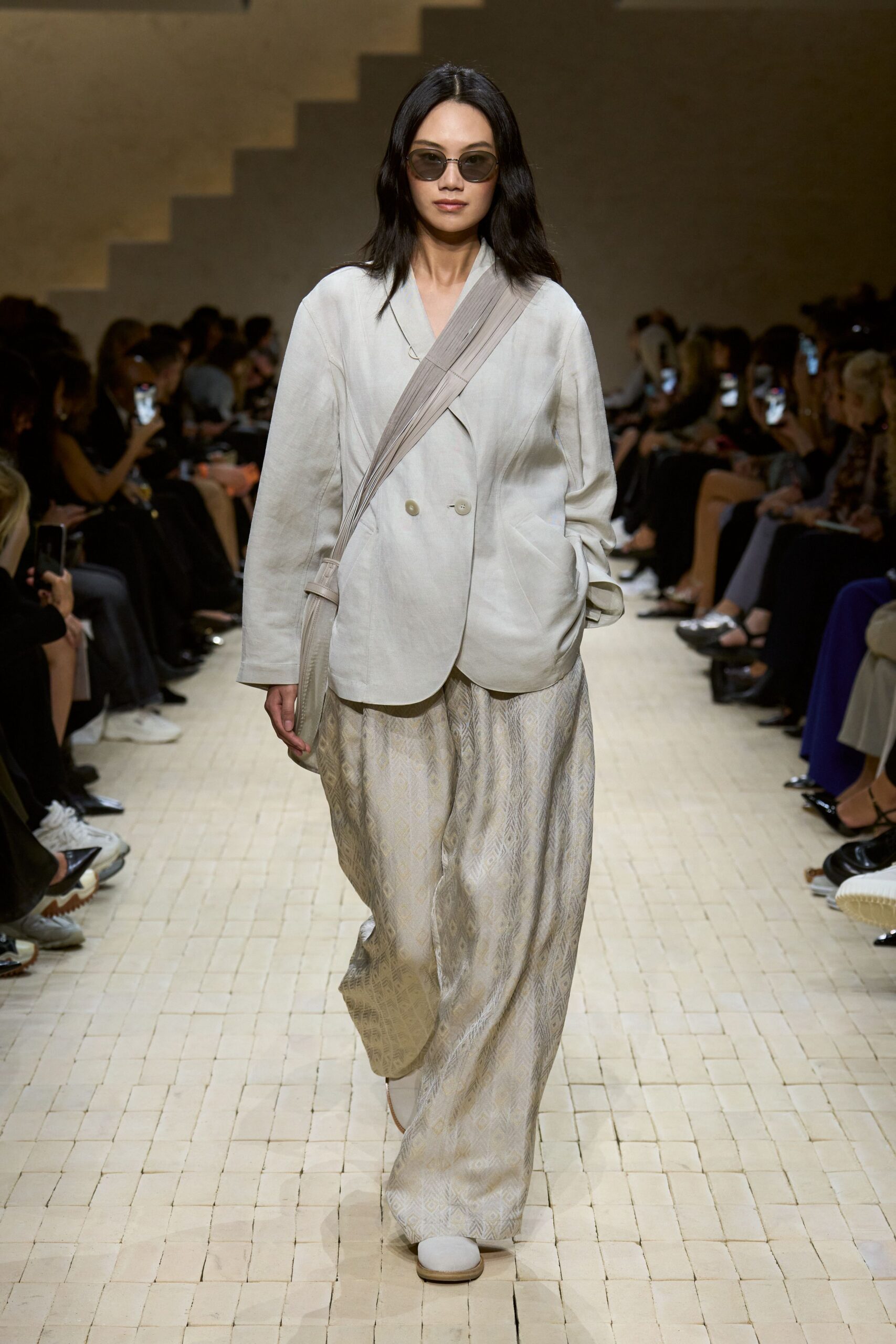white blazer beige pants