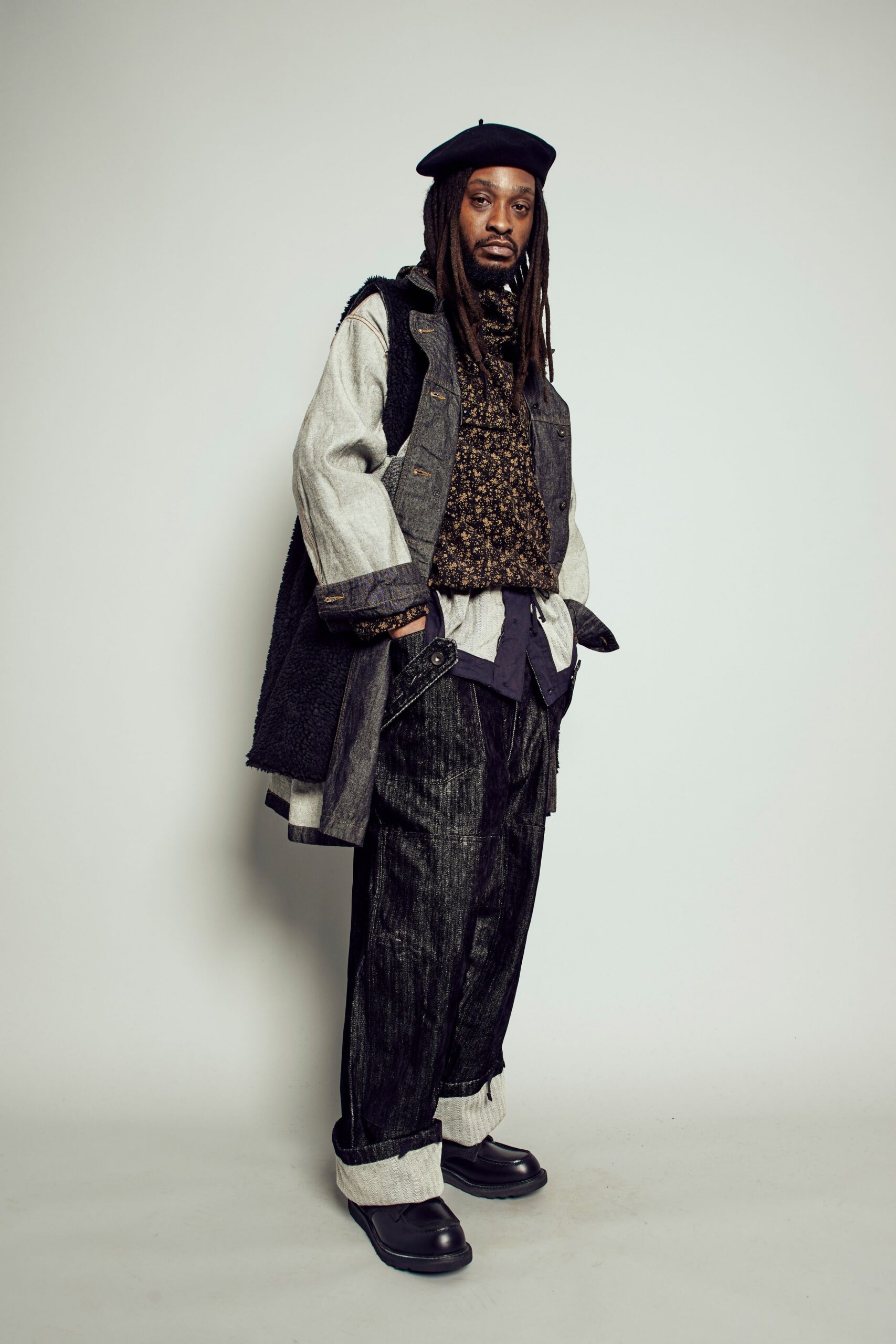 black wool relaxed layered vest