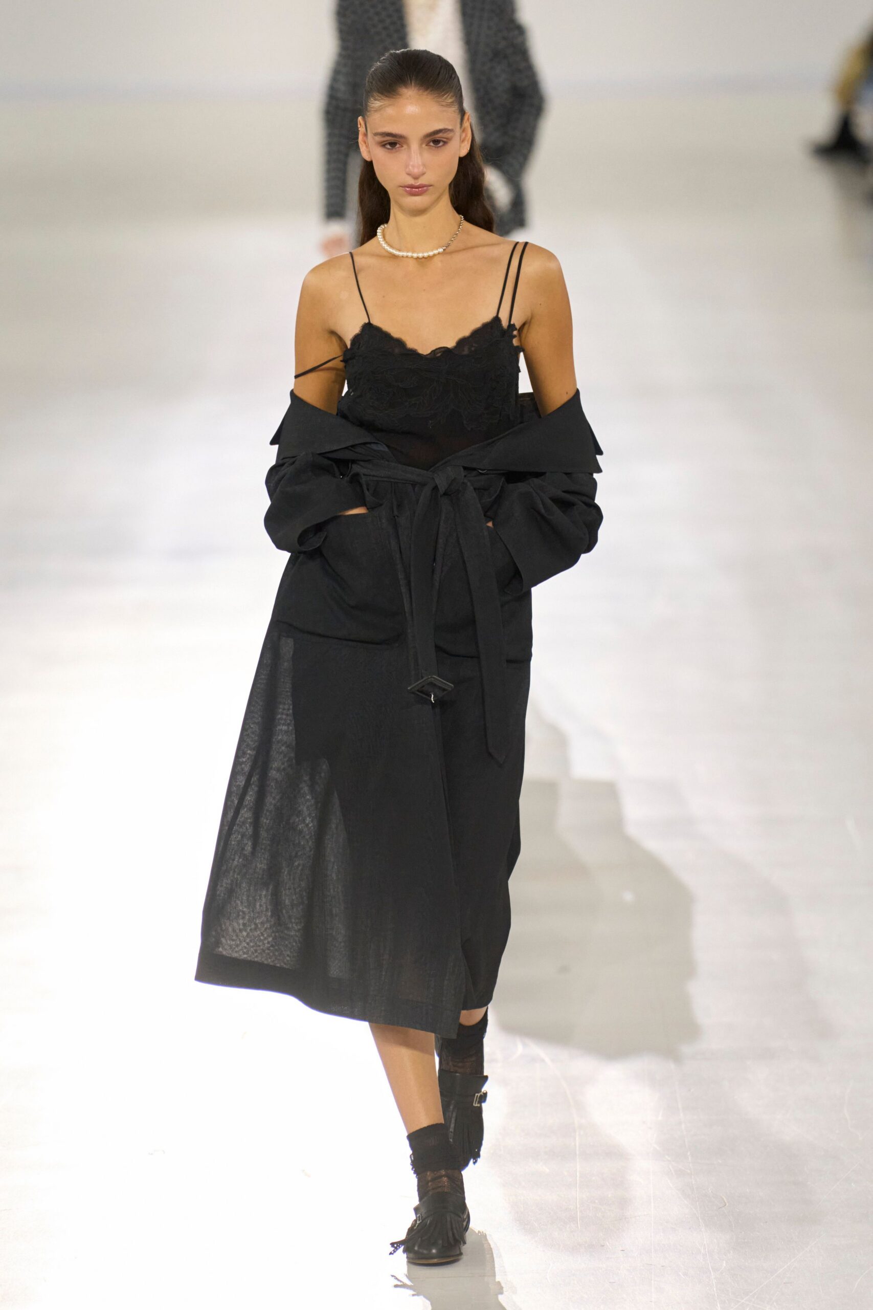 black silk sleeveless dress with coat