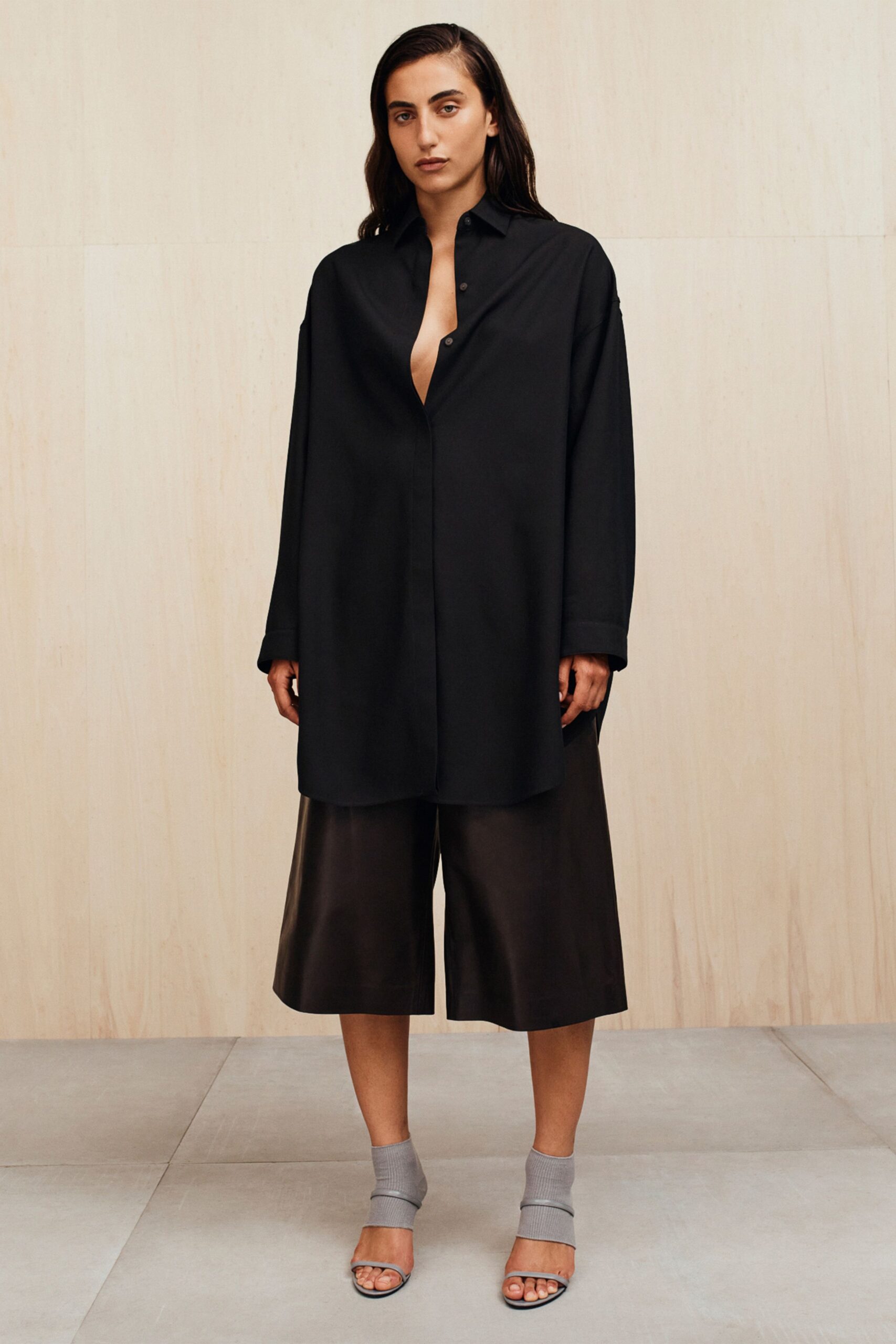 black silk relaxed wide-leg shorts