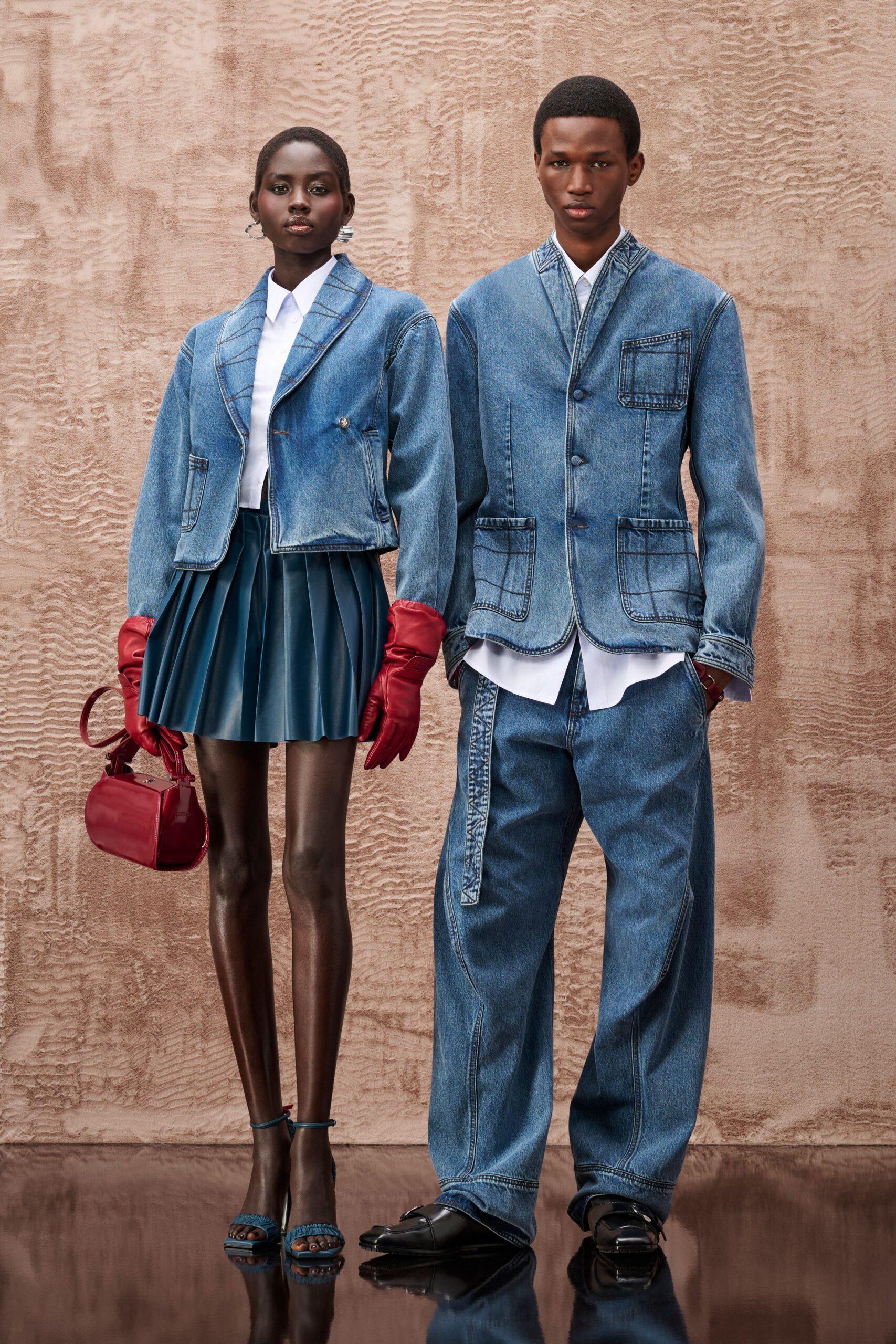 blue denim long-sleeve collared structured buttoned jacket