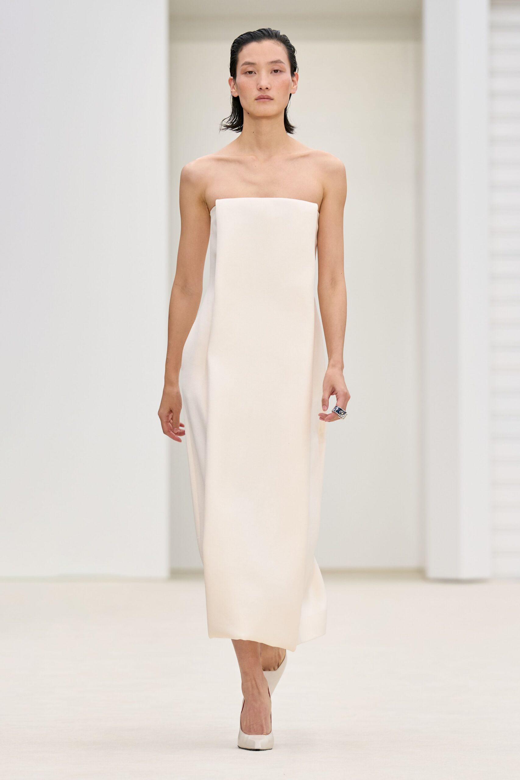 ivory silk strapless gown