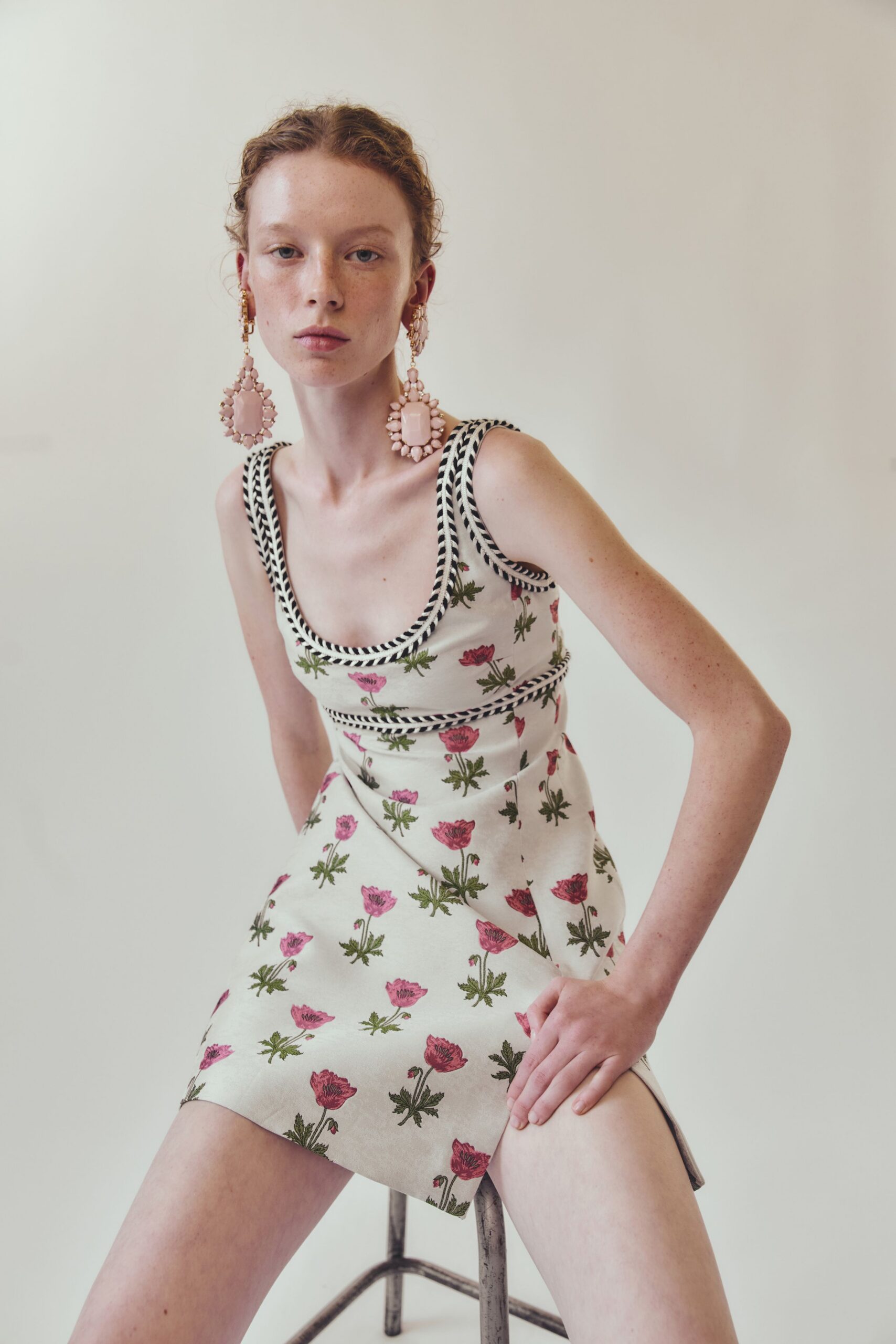 floral embroidered mini-dress