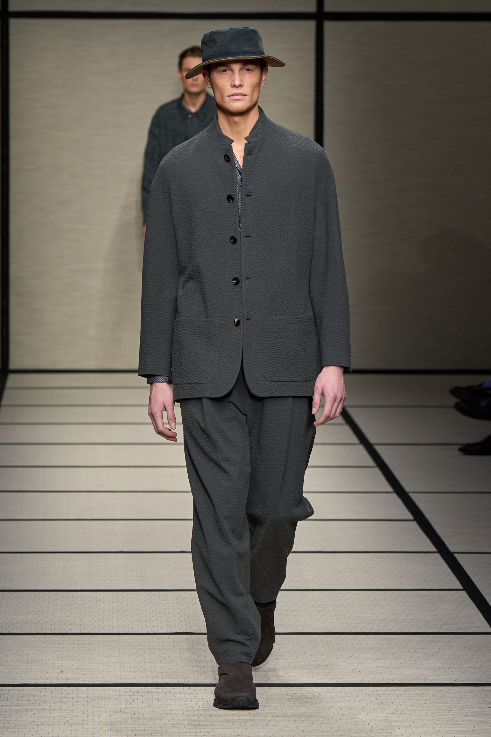 gray relaxed jacket and pants