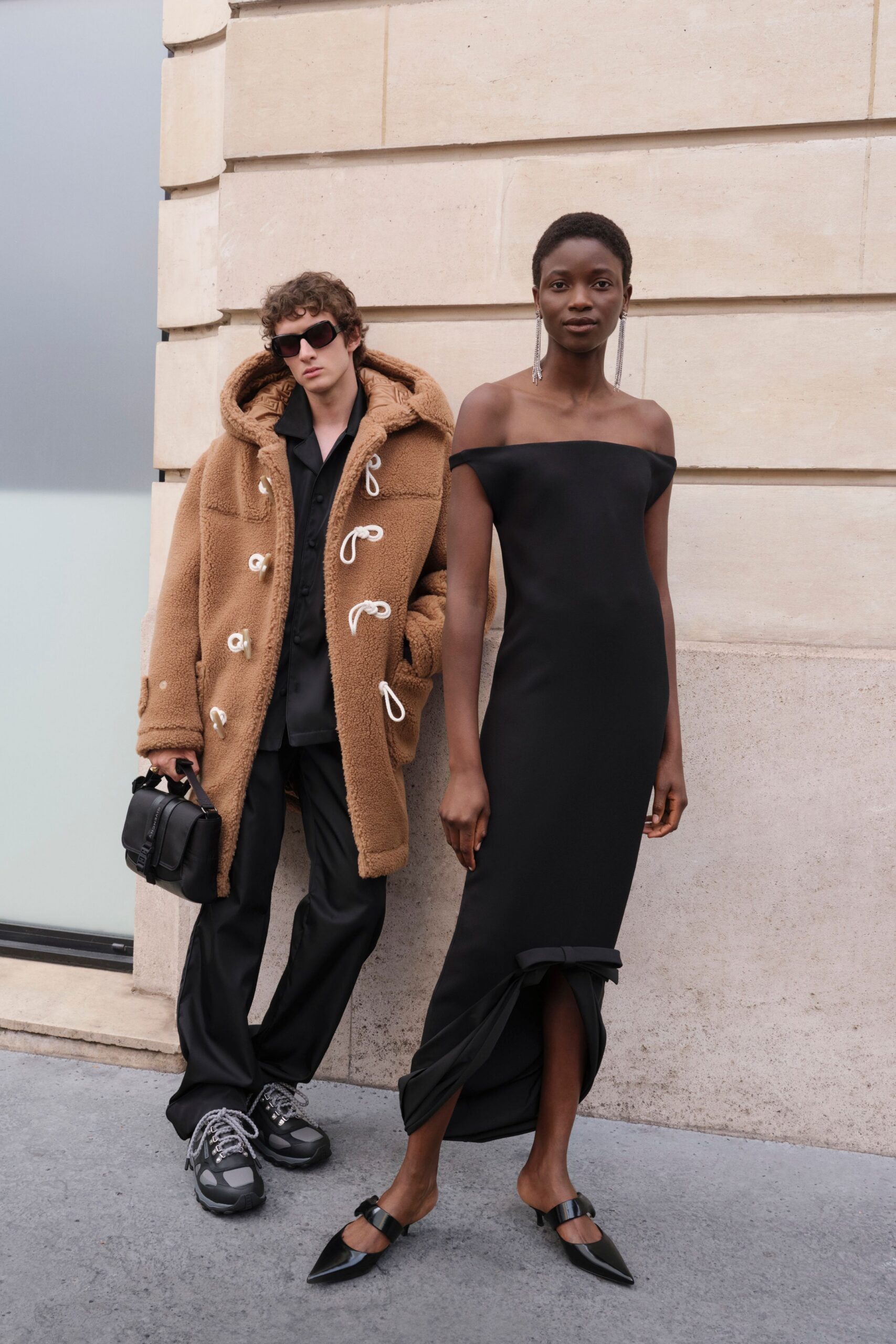 brown faux-fur long-sleeve collared relaxed buttoned coat