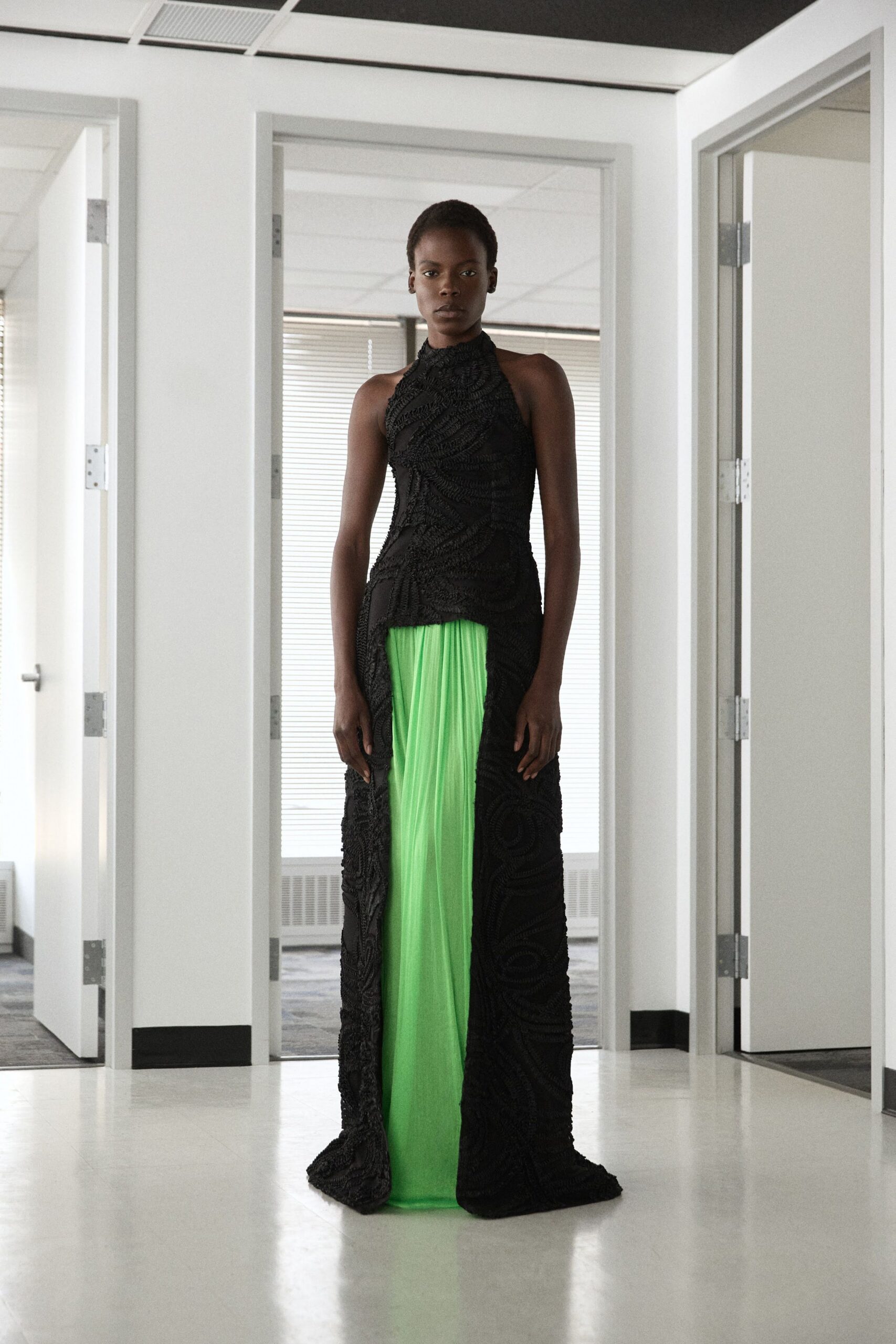 black and green embroidered gown