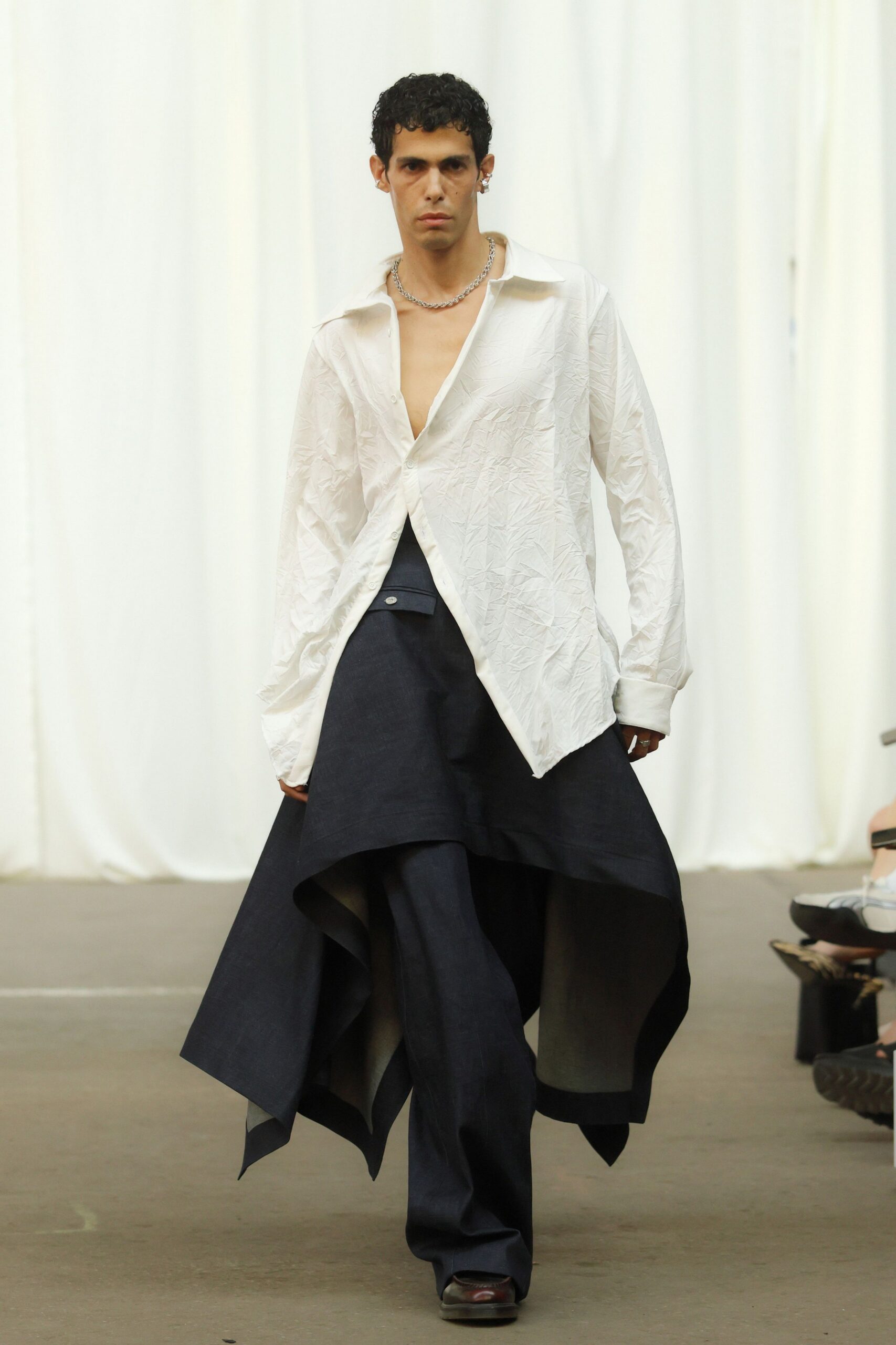 white cotton long-sleeve v-neck relaxed shirt