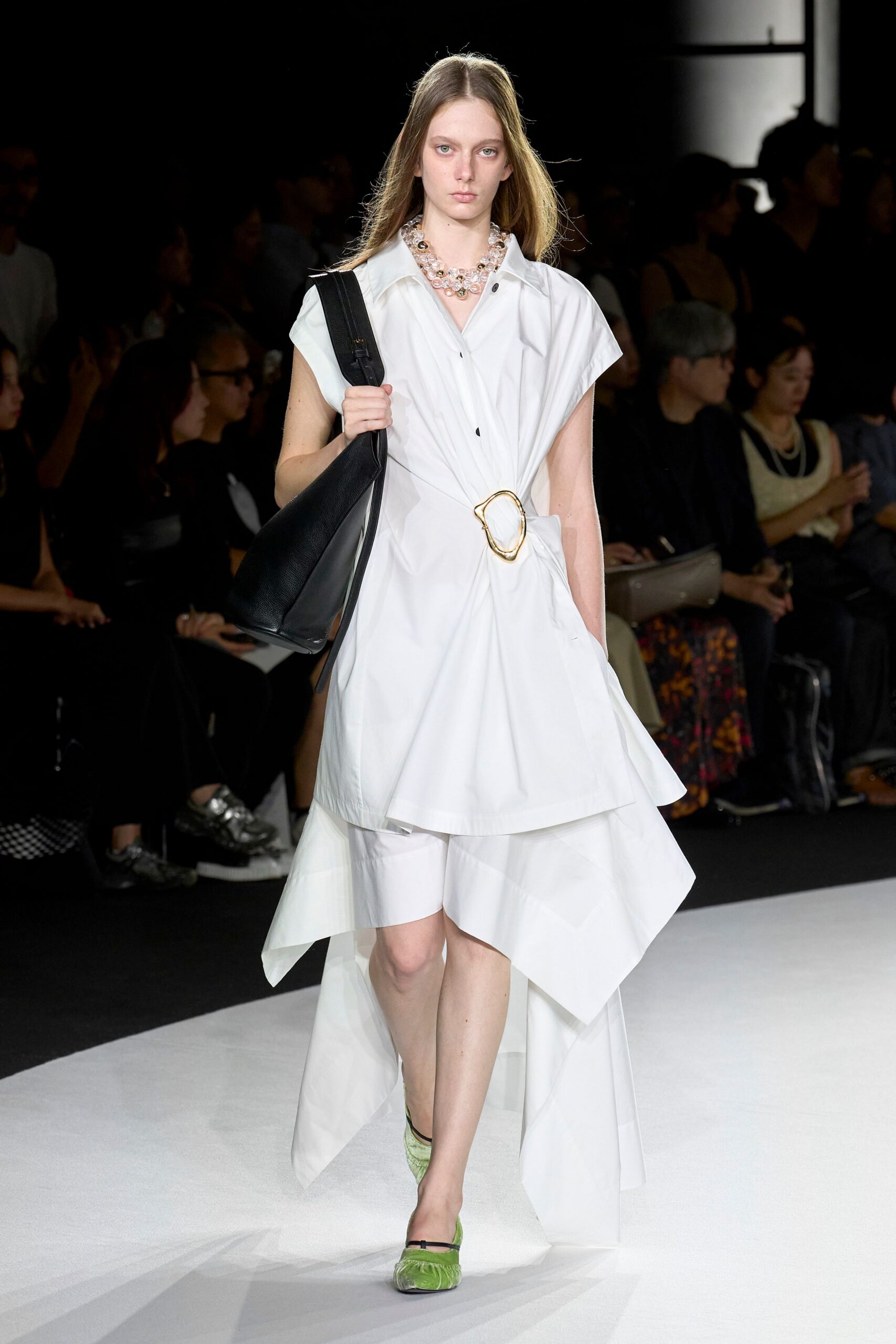 white cotton sleeveless collared relaxed layered midi dress