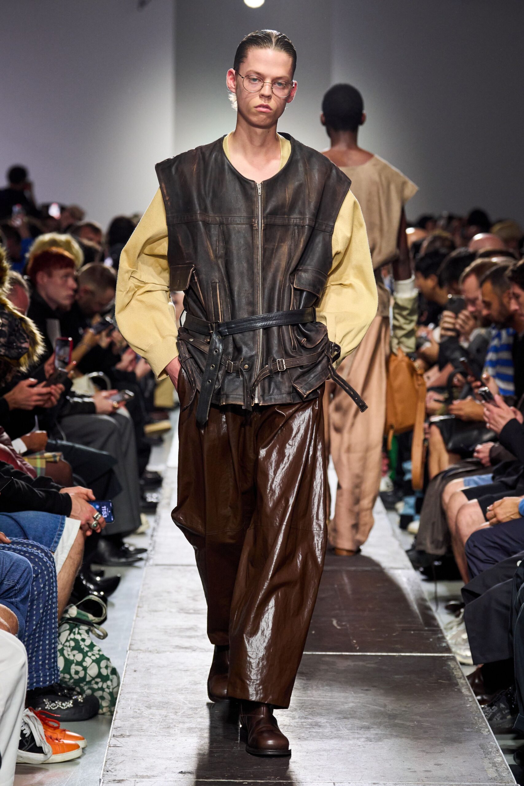 brown leather jacket and pants