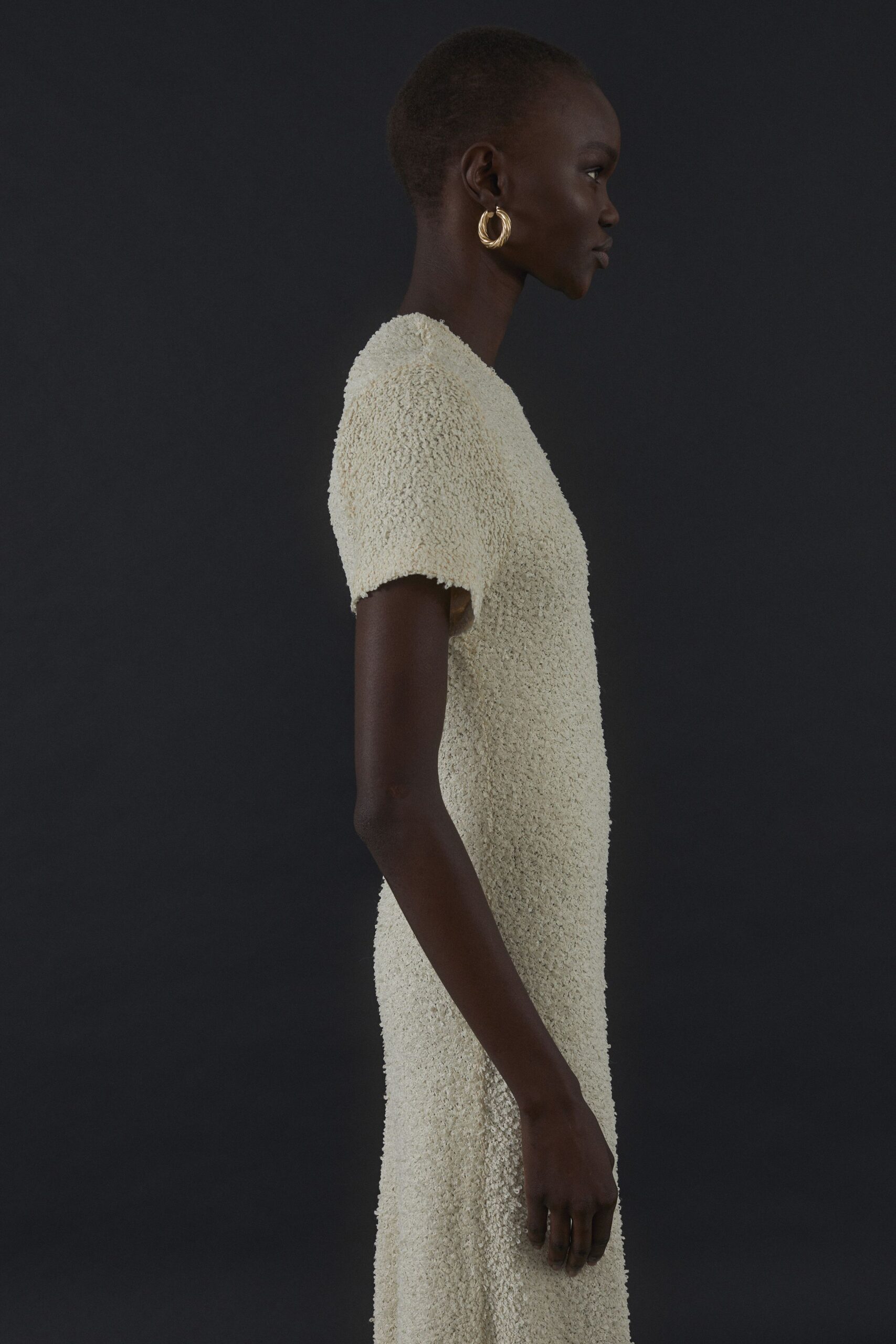 ivory fitted textured dress