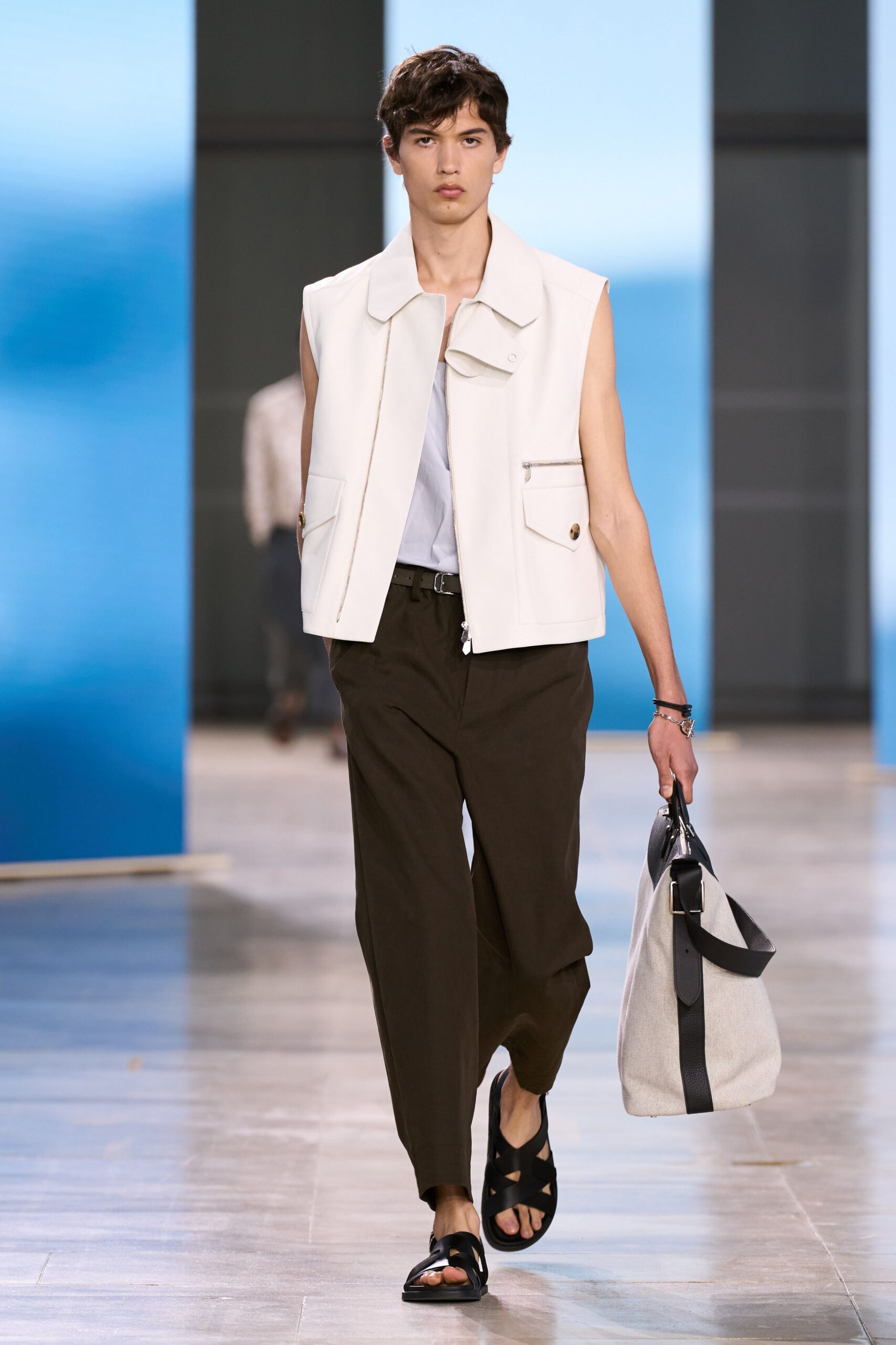 white cotton sleeveless collared relaxed vest