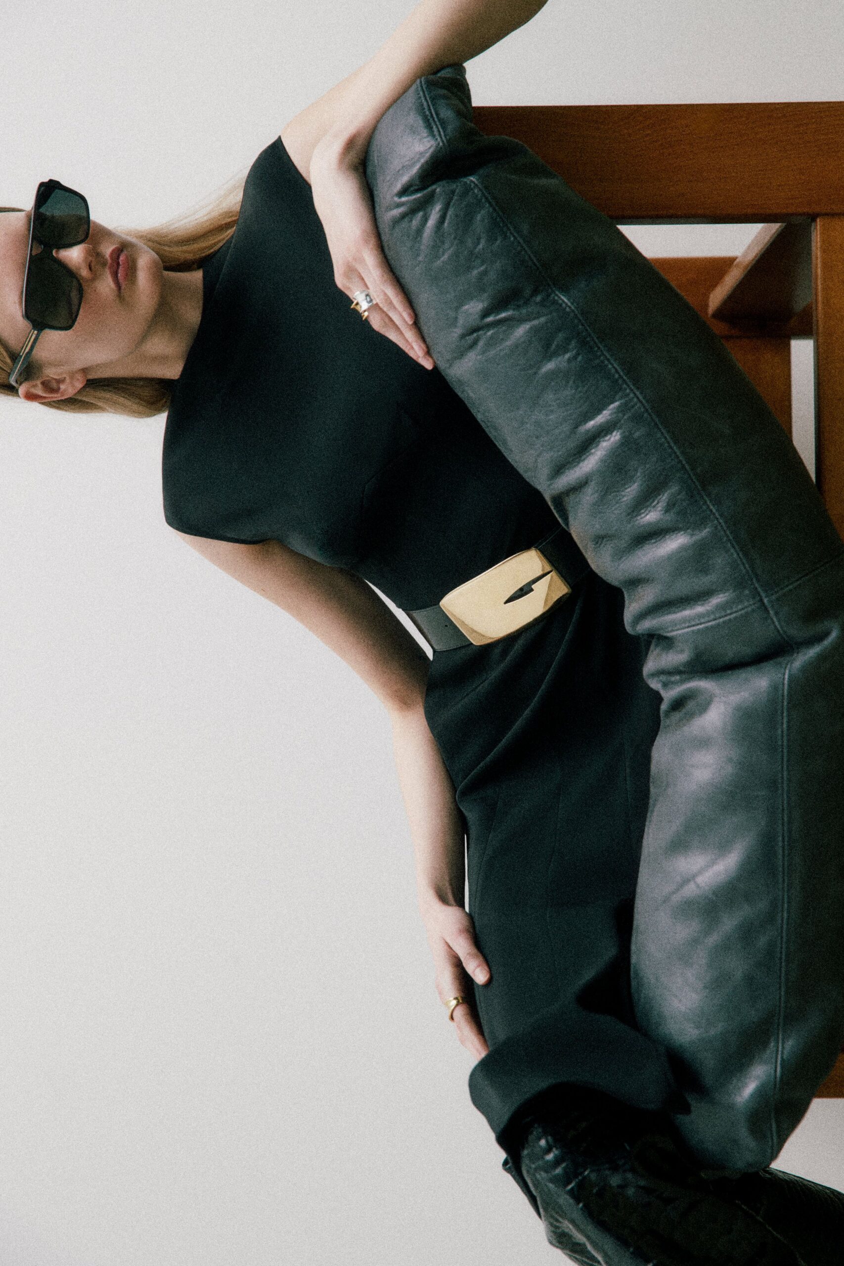 beige leather zippered belt