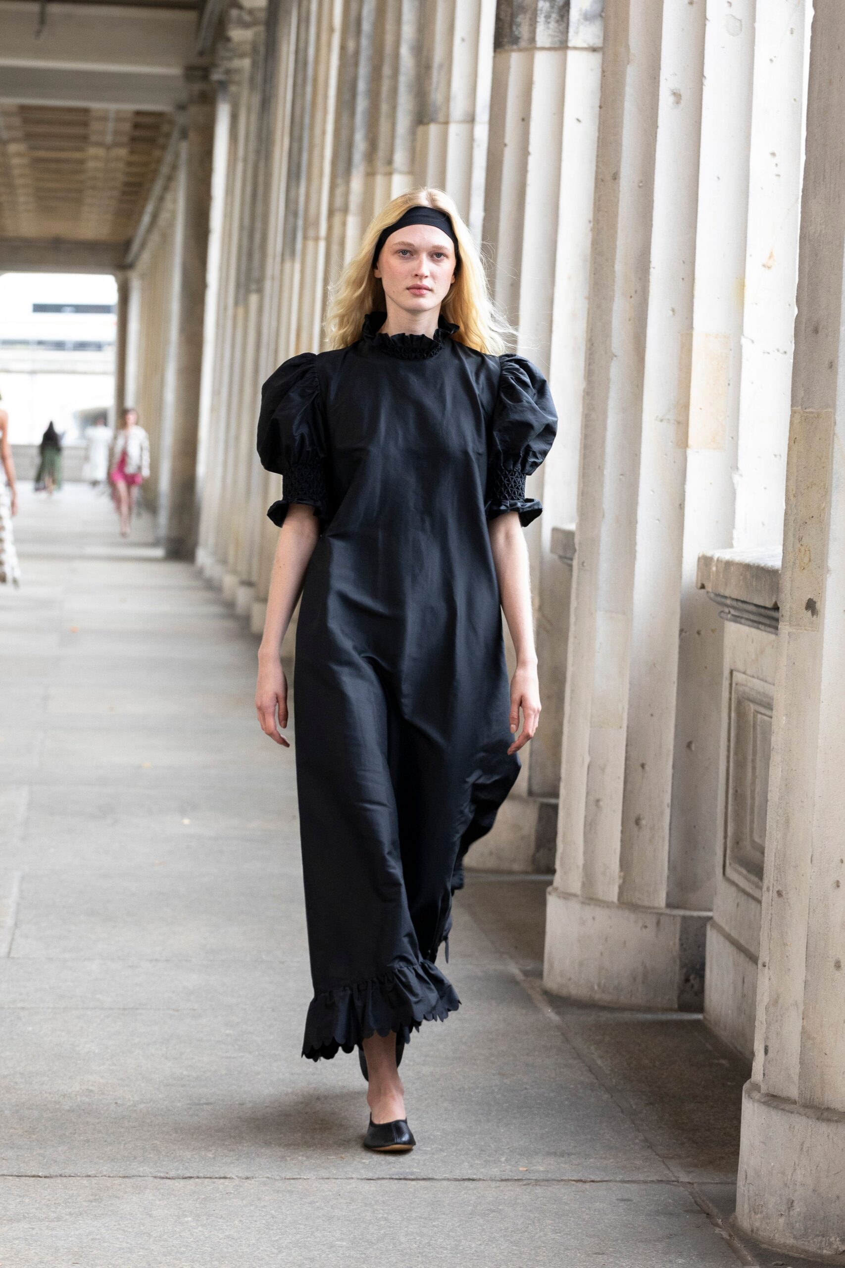 black silk ruffled maxi dress
