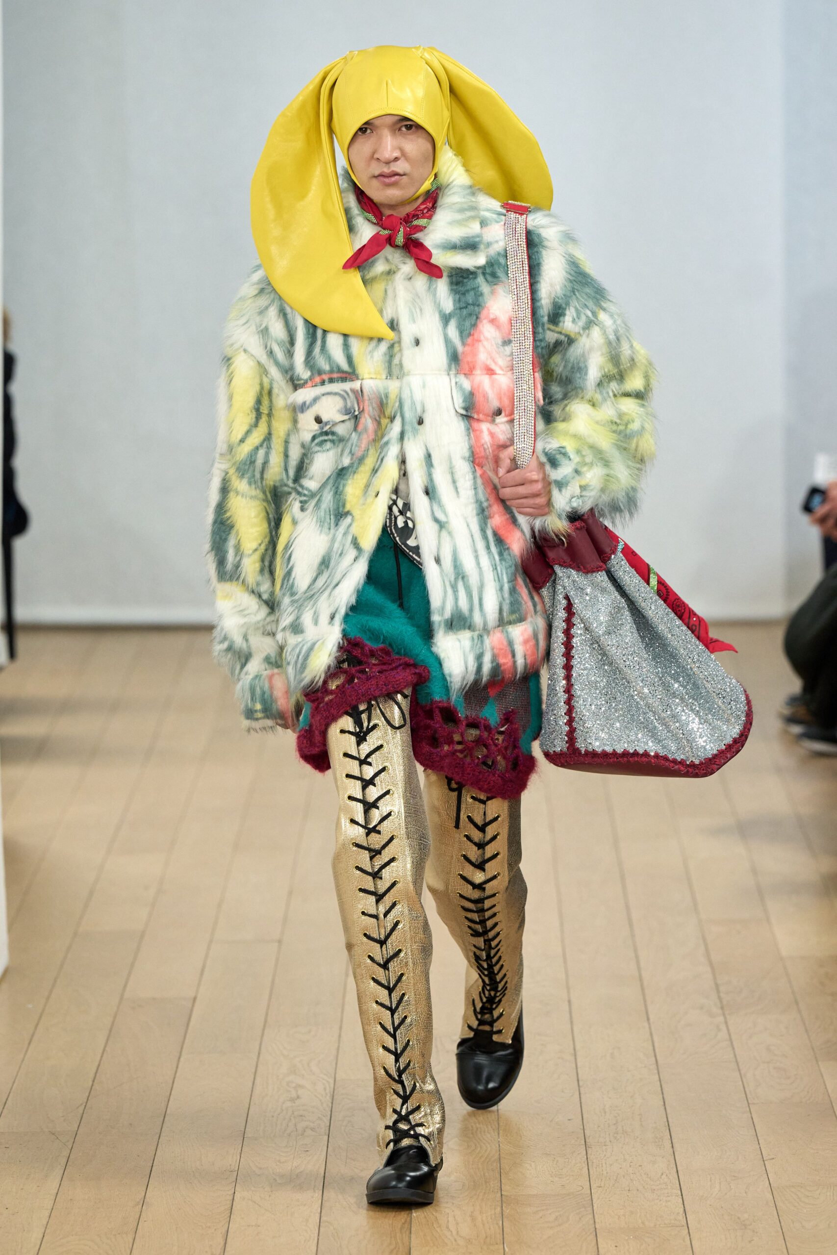 multi-colored faux-fur coat