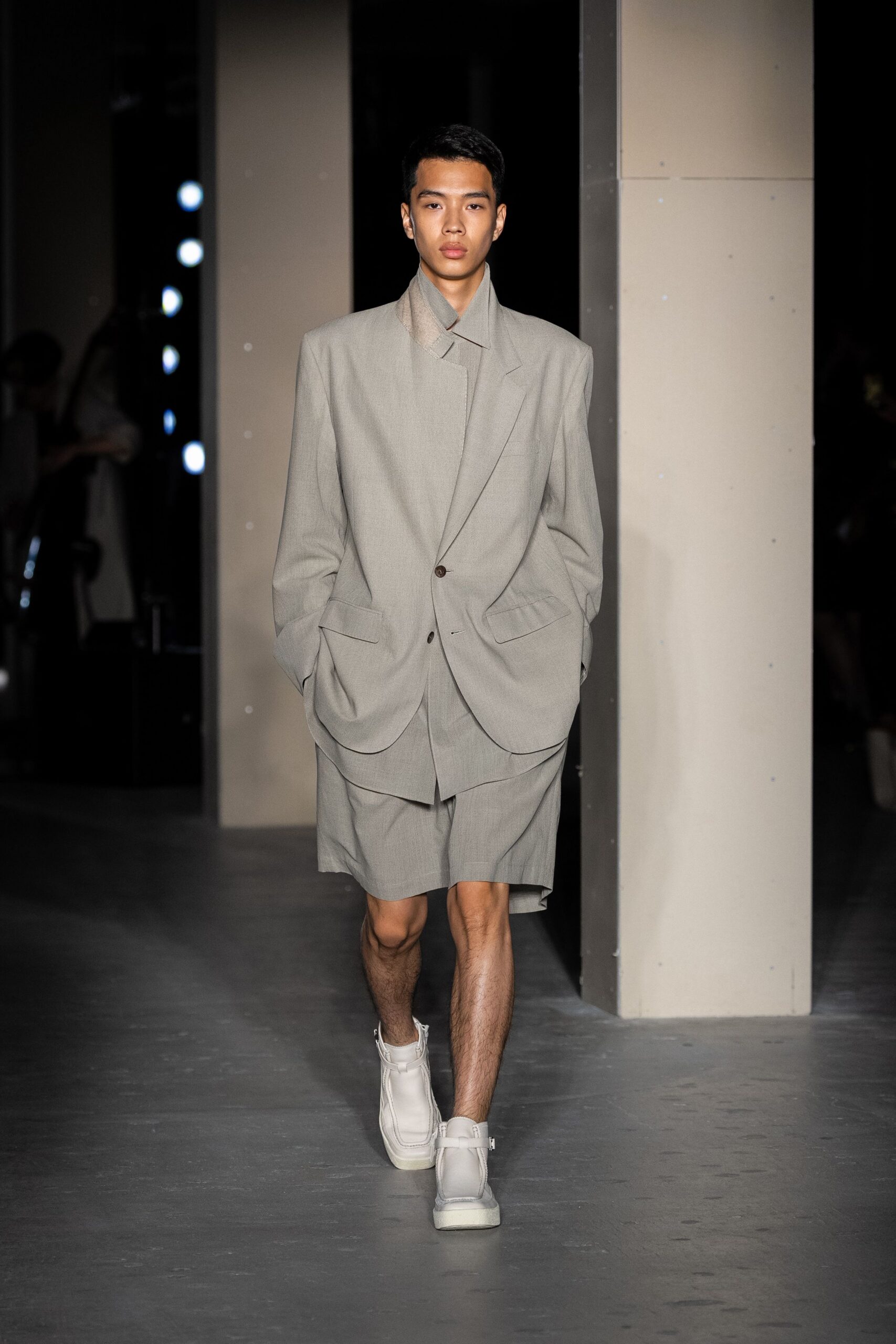 gray relaxed suit with shorts