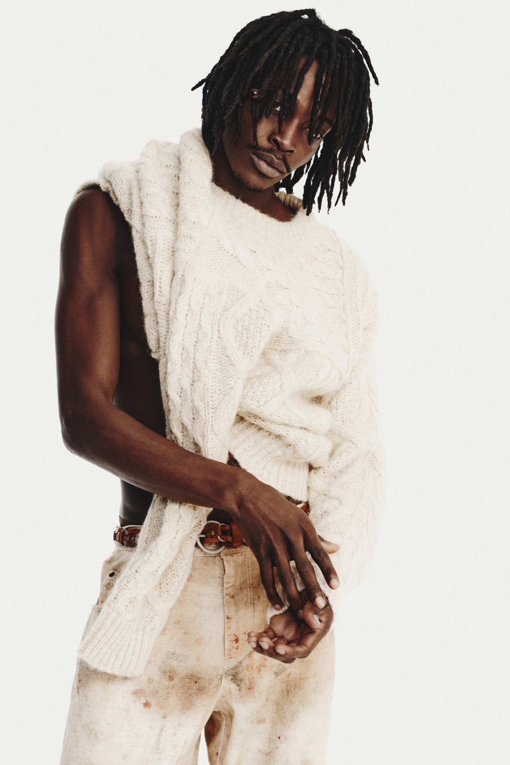 white relaxed sweater beige pants