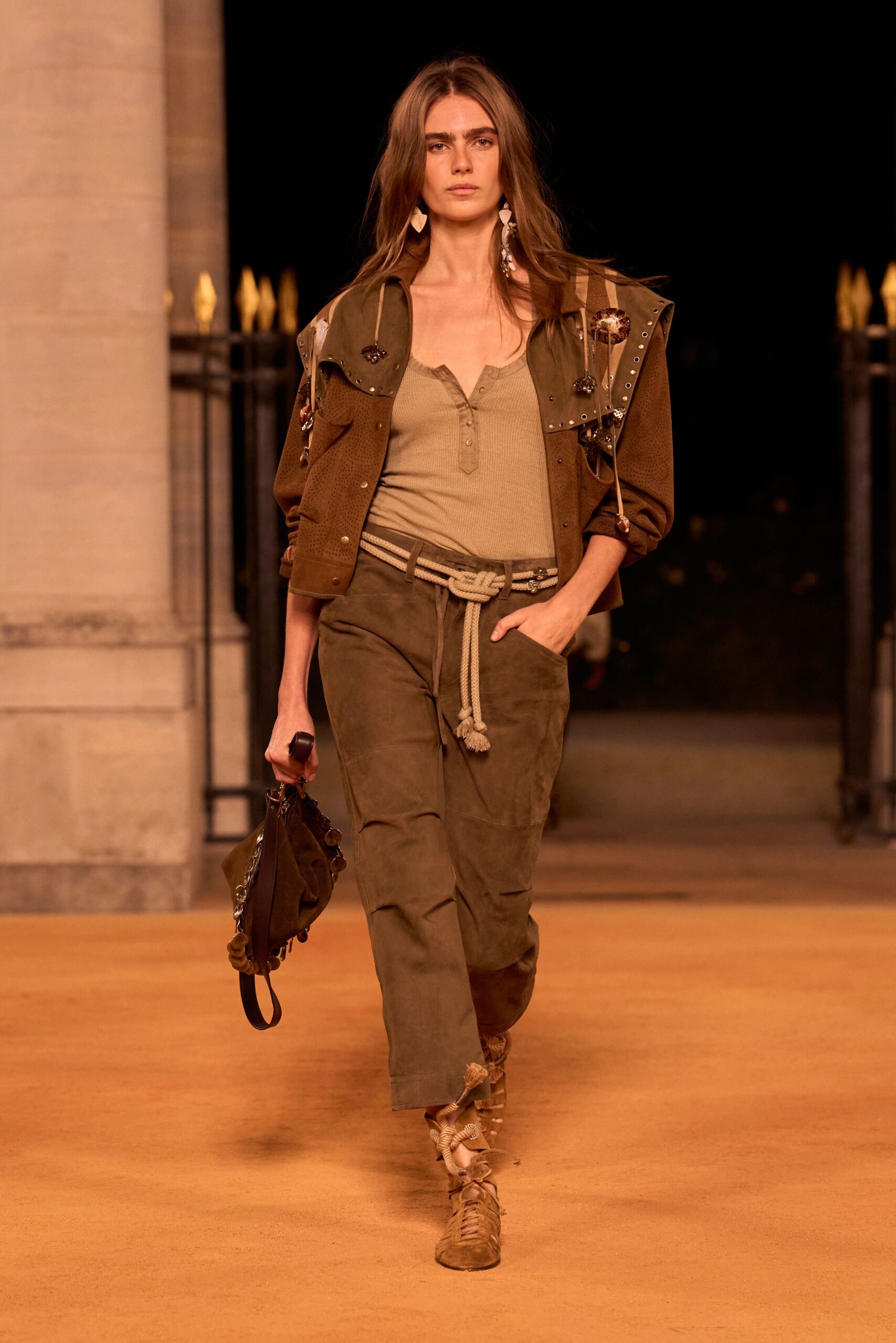 brown suede relaxed high-waisted cargo pants