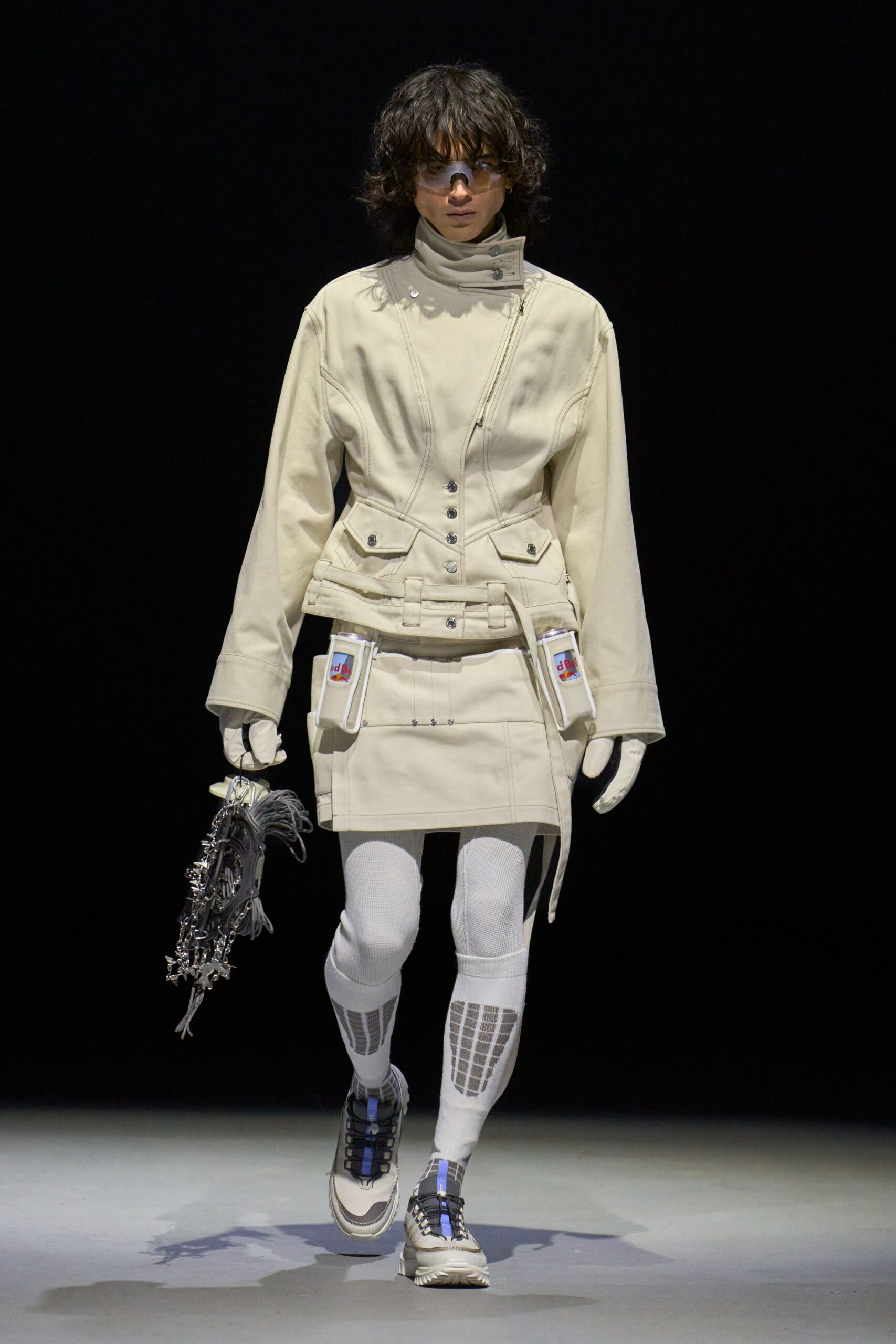 white cotton long-sleeve collared fitted zippered pockets jacket