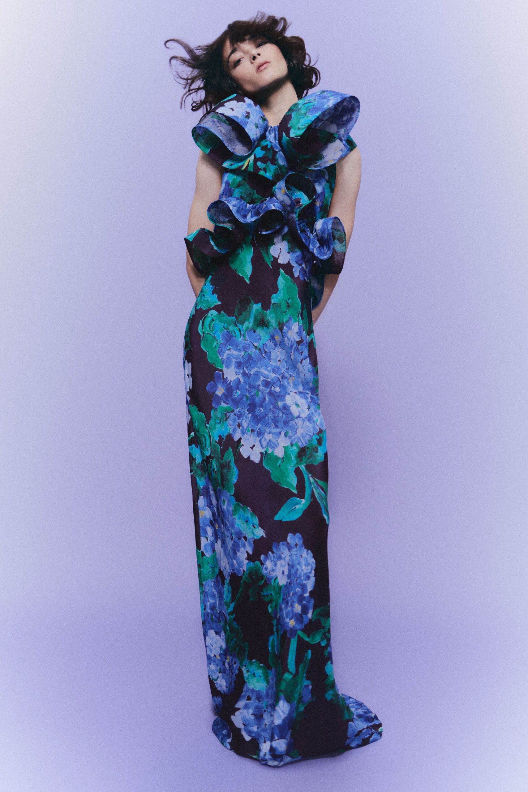 floral silk fitted gown