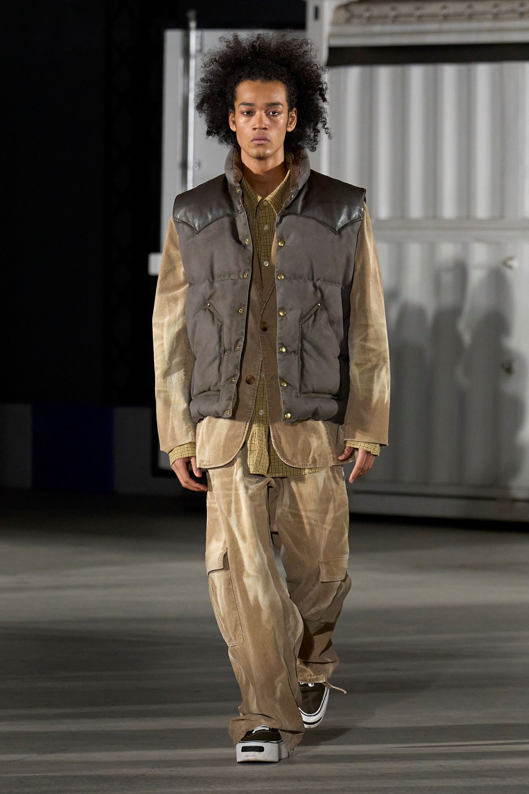 brown relaxed jacket with green shirt