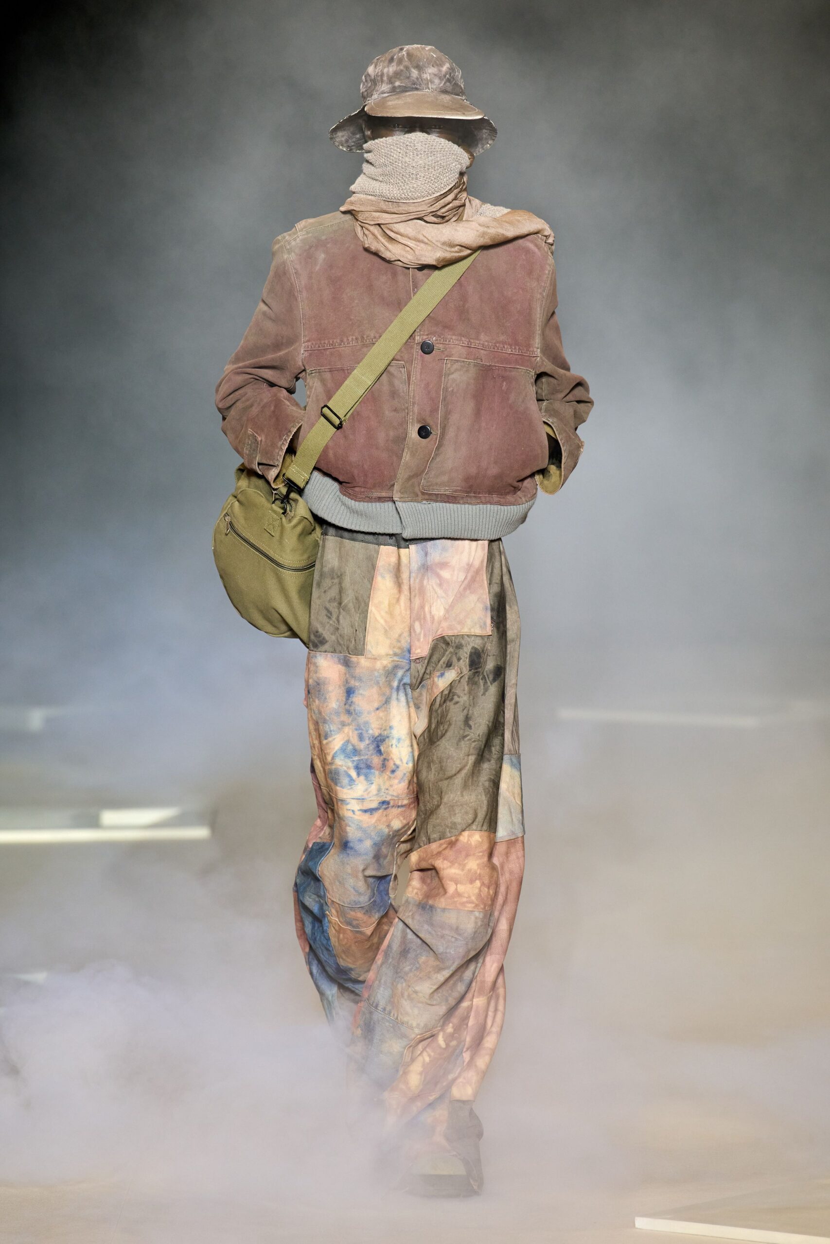 brown relaxed jacket with multi pants