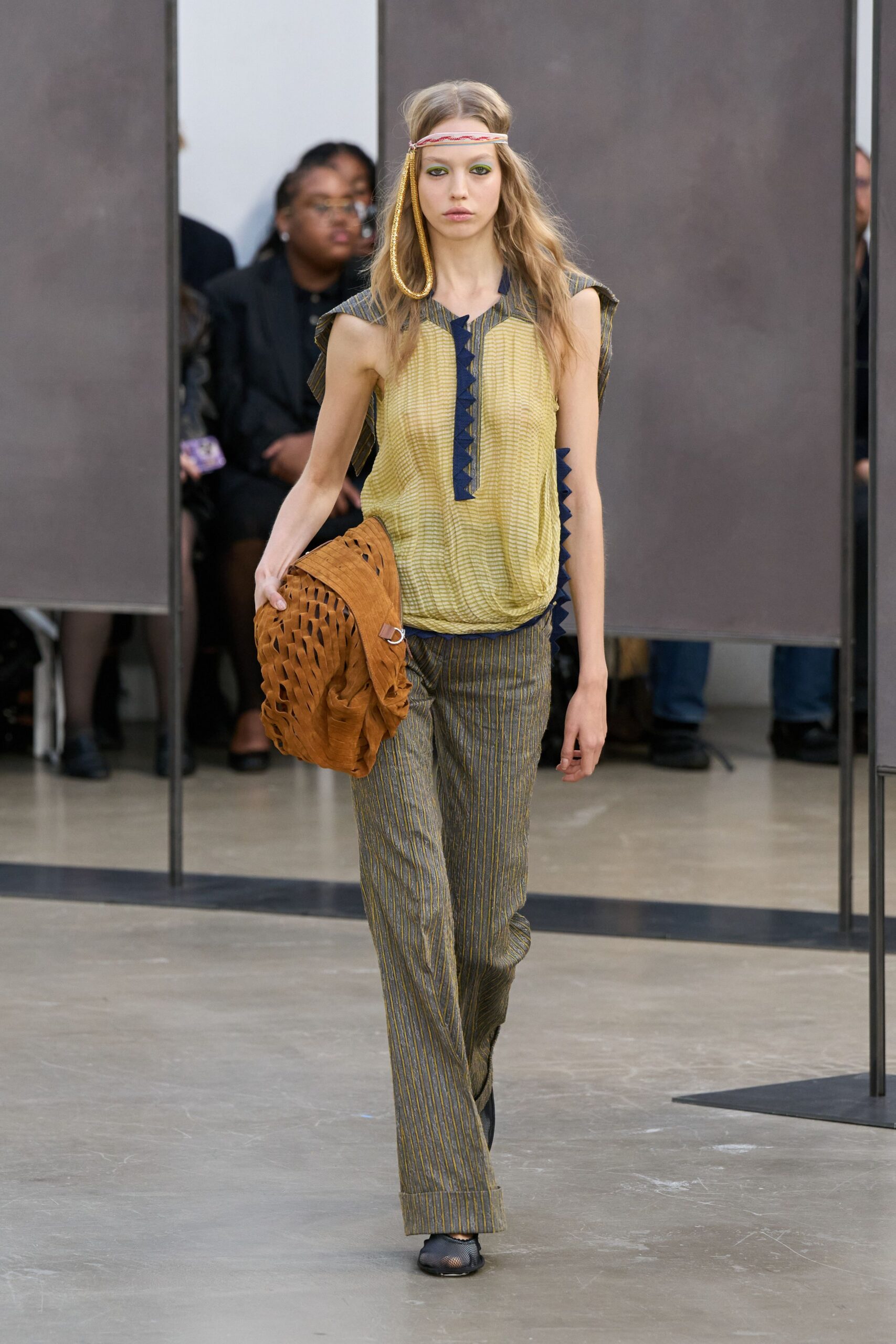 yellow cotton sleeveless v-neck relaxed pleated top