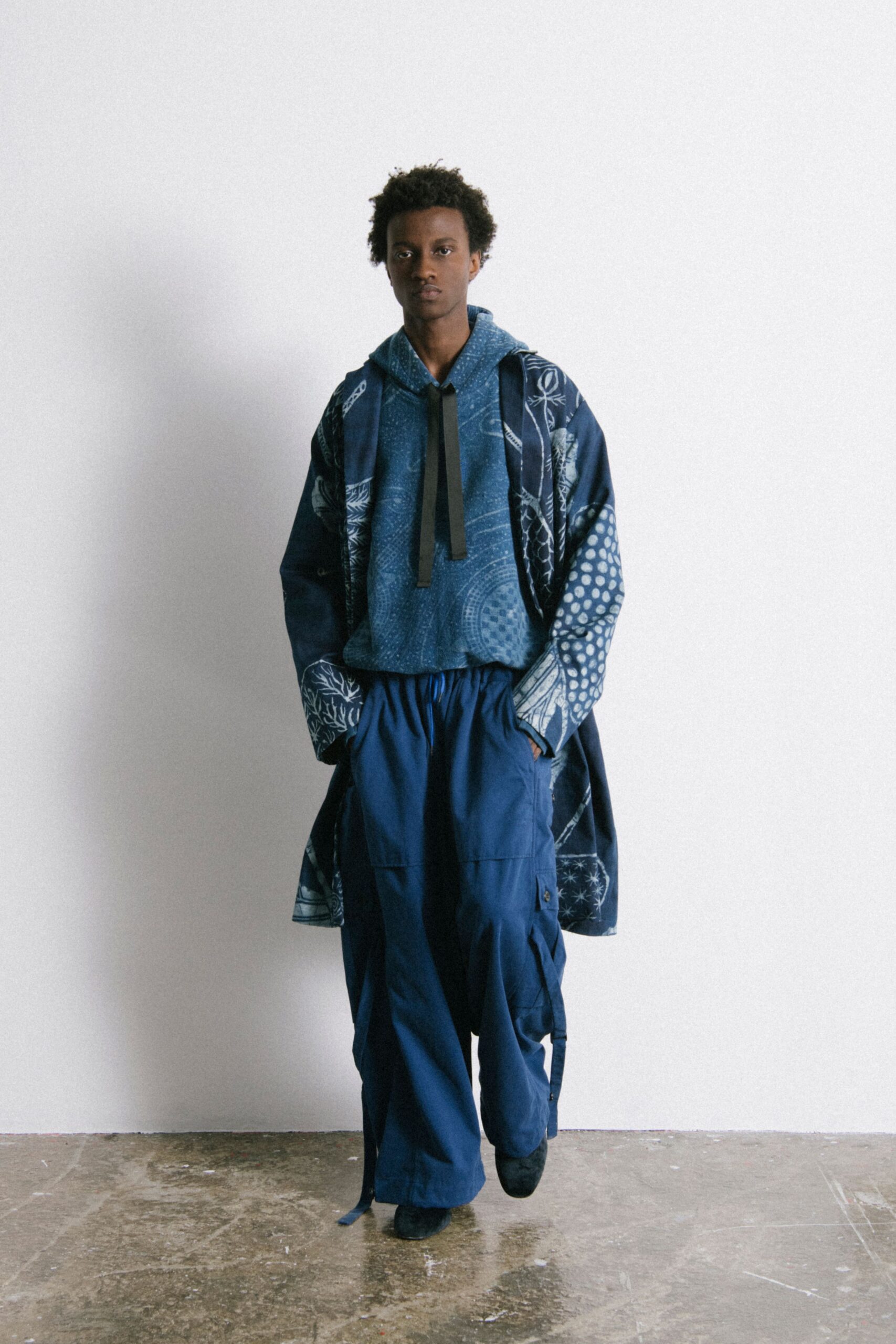 blue cotton oversized layered cape