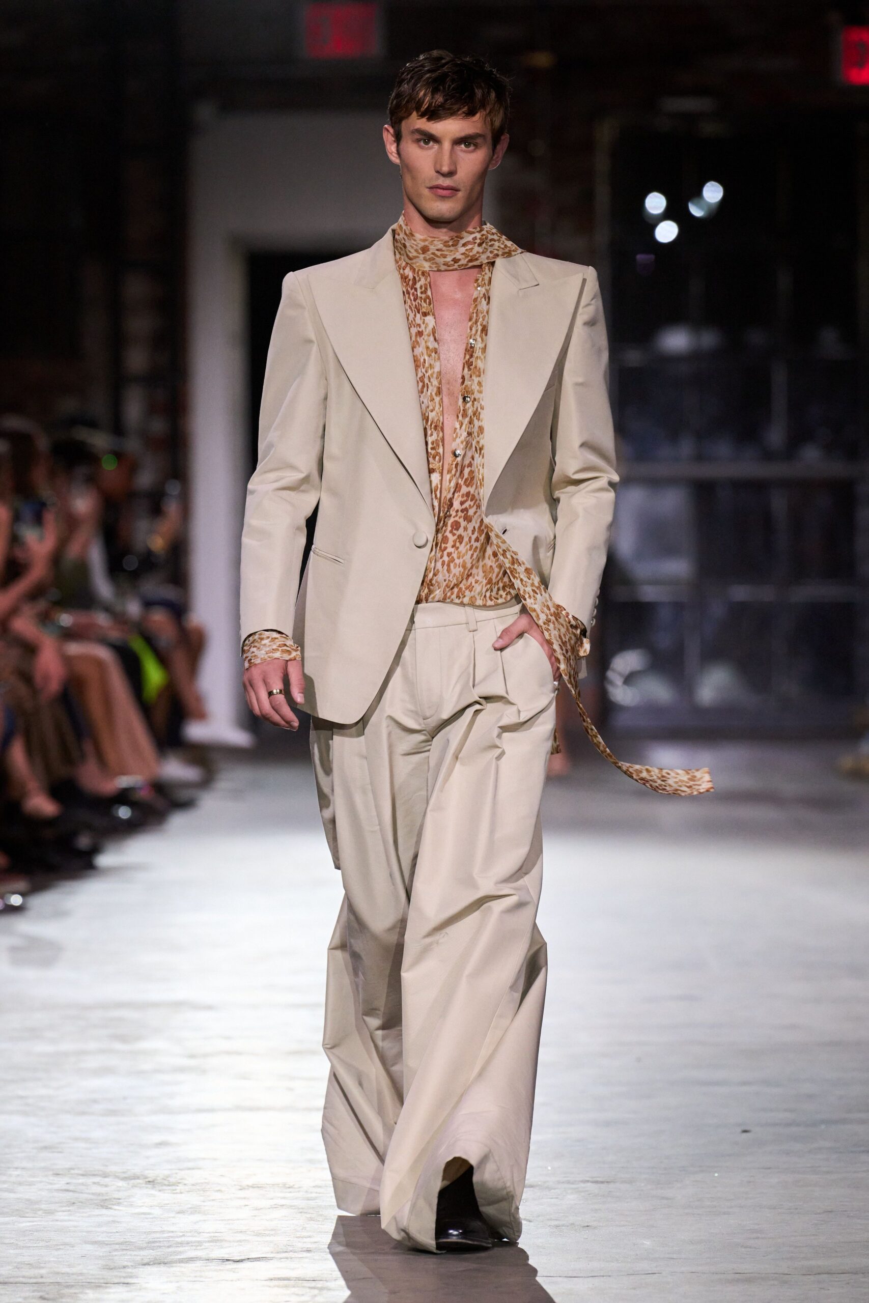 beige suit with leopard top