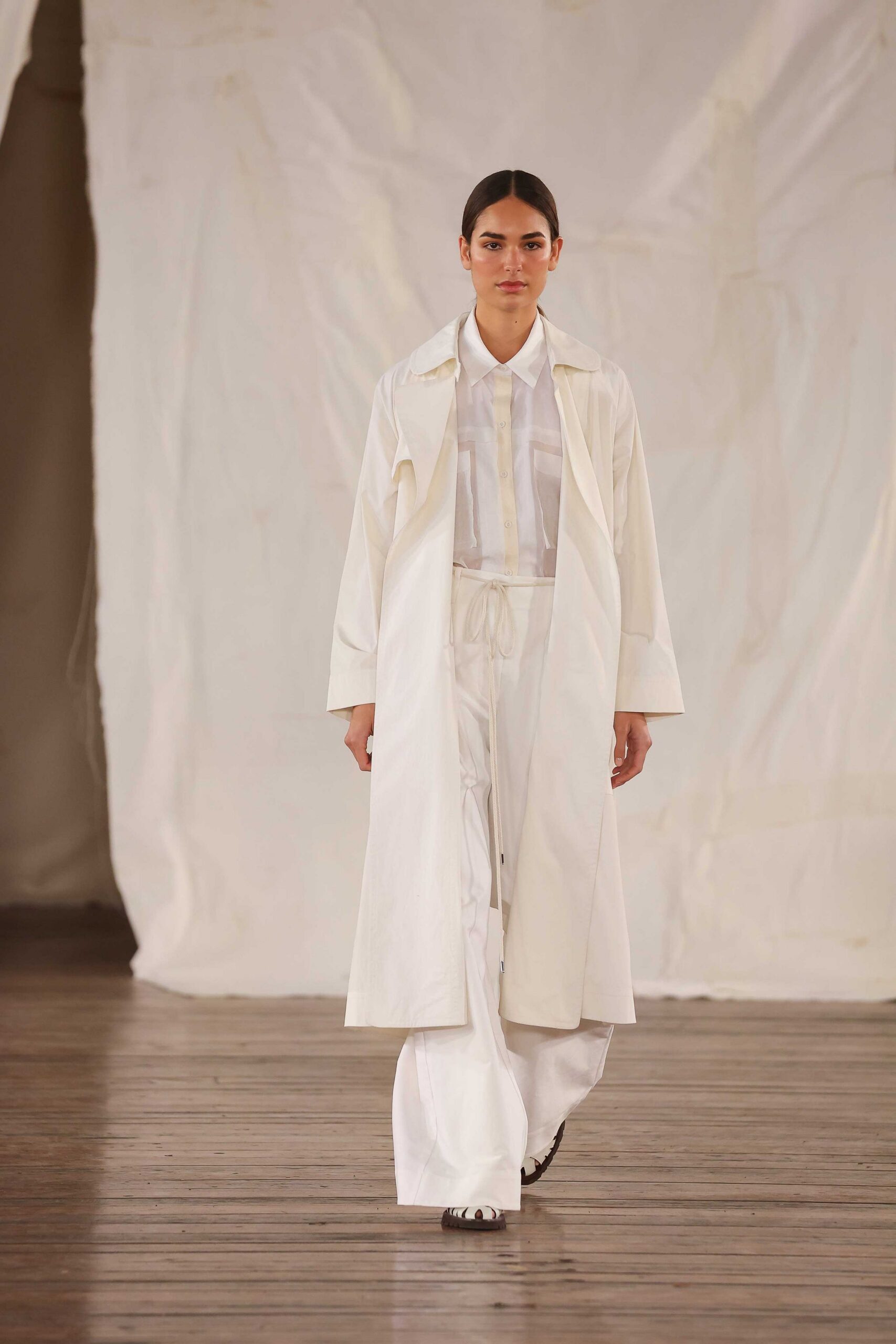 white coat and shirt with pants