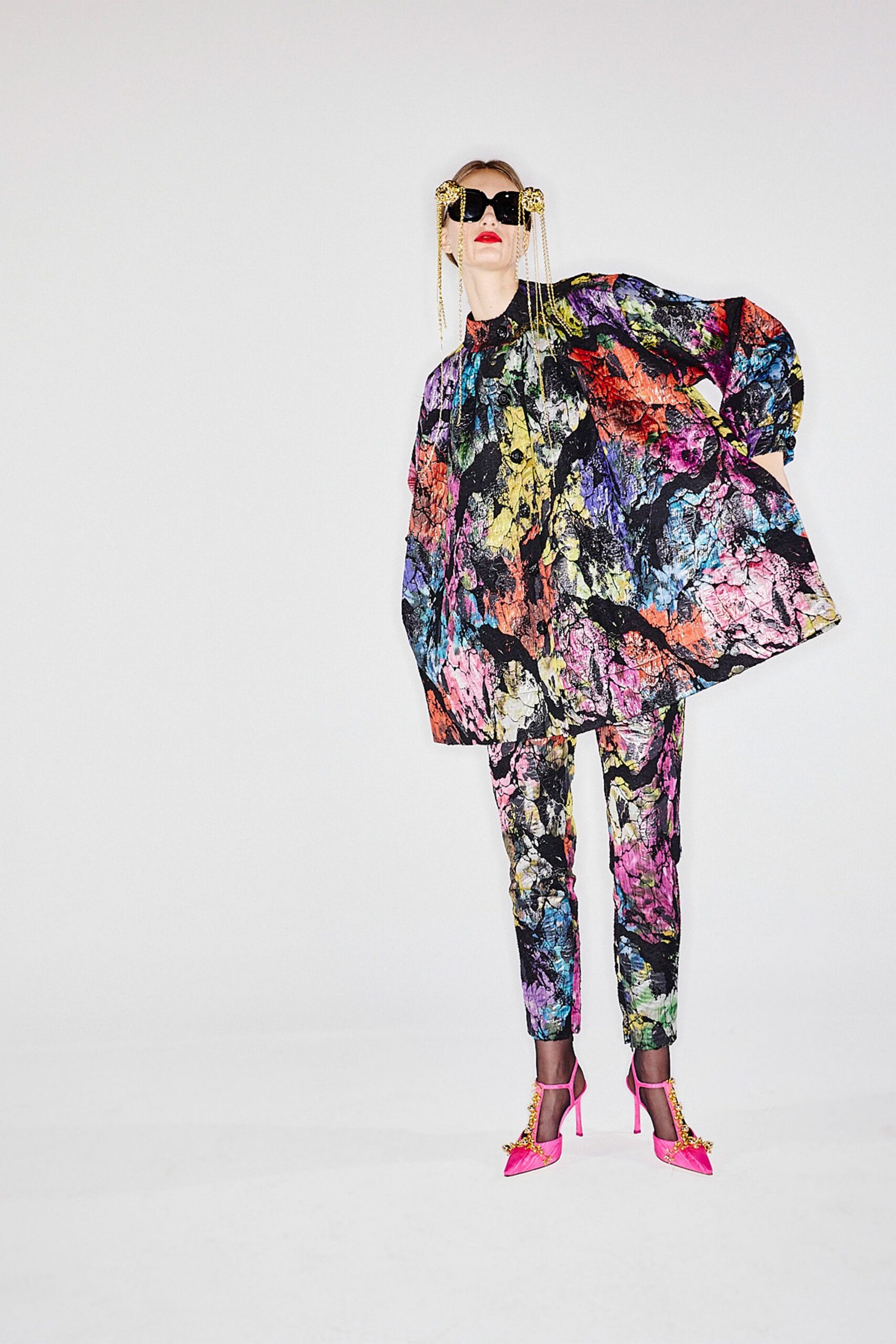 multi-colored oversized top and pants