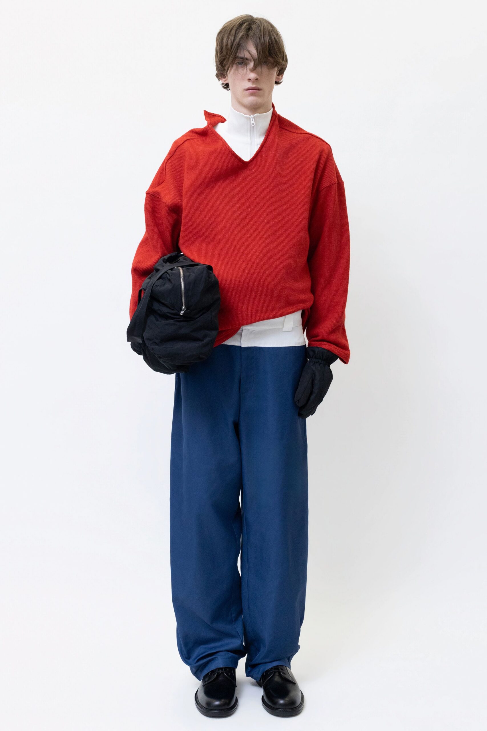 oversized red sweater with relaxed pants