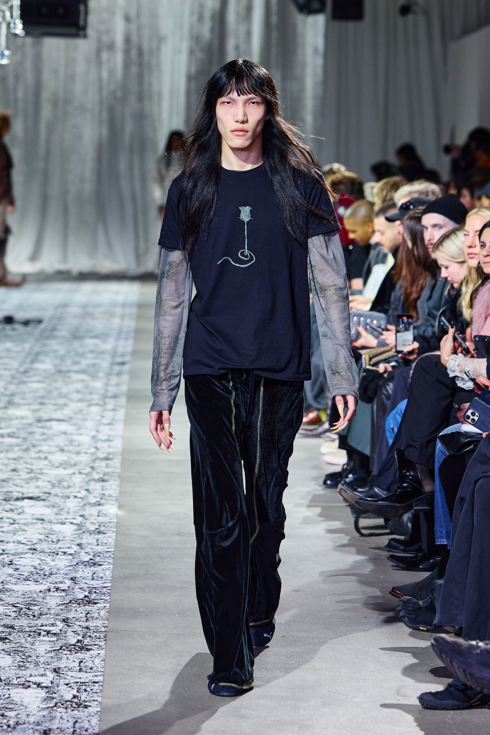 black velvet fitted straight-leg pants