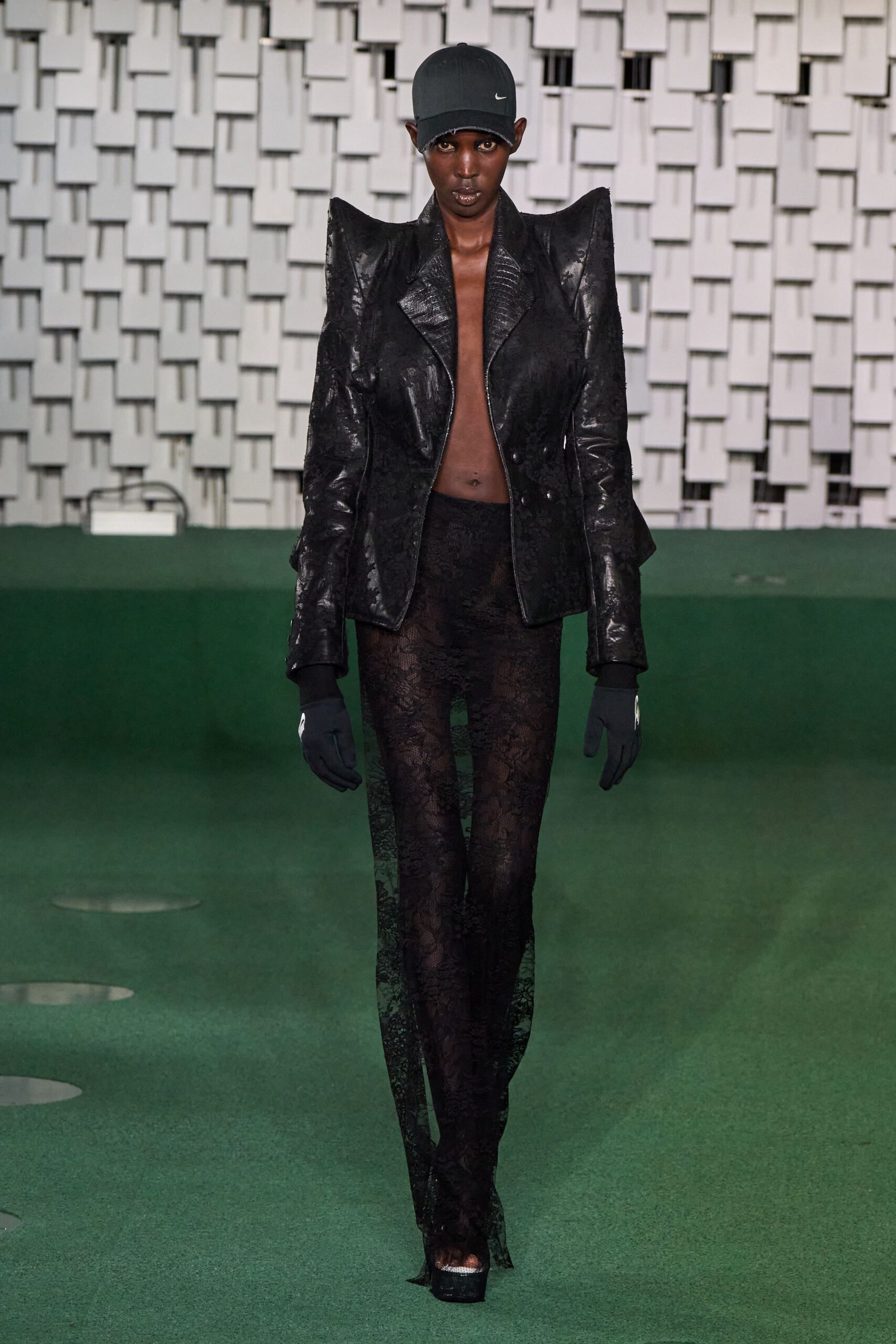 black lace fitted high-waisted sheer pants