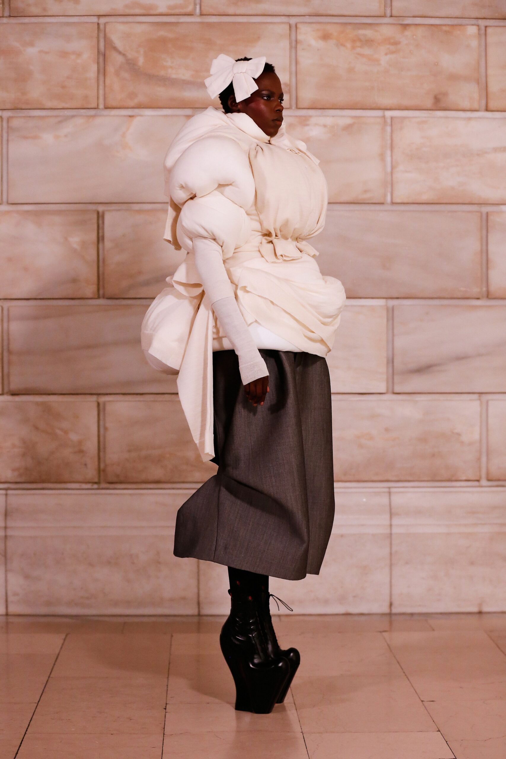 white cotton long-sleeve oversized draped top