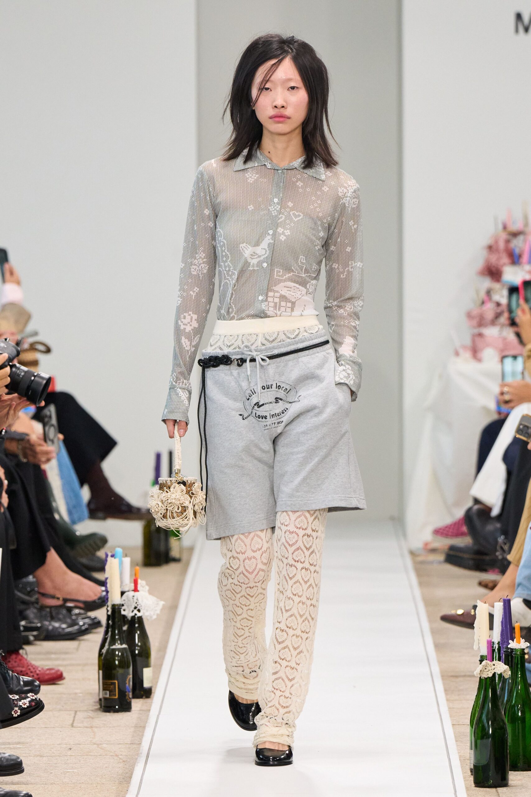 beige lace fitted flared pants