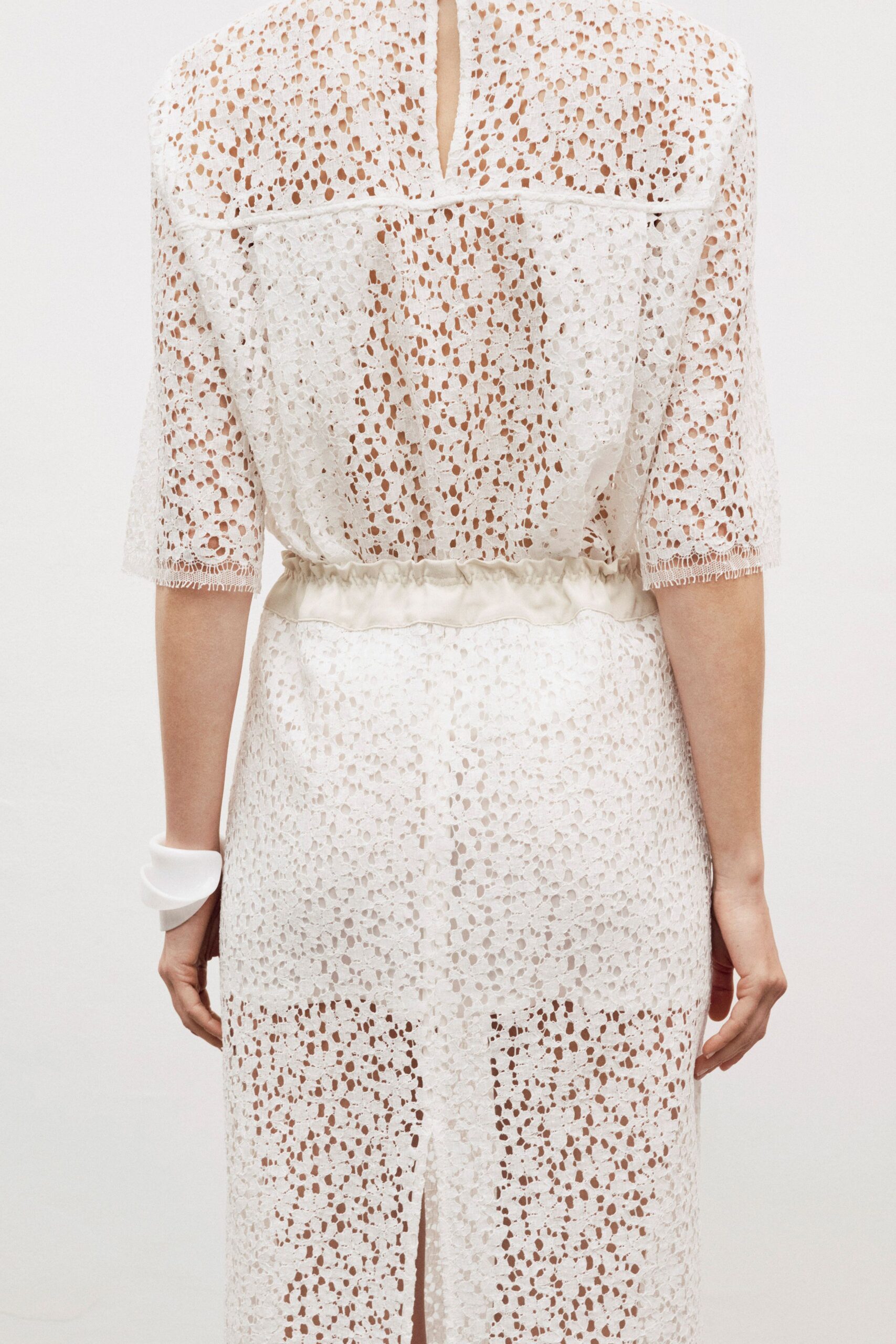 white lace relaxed midi dress